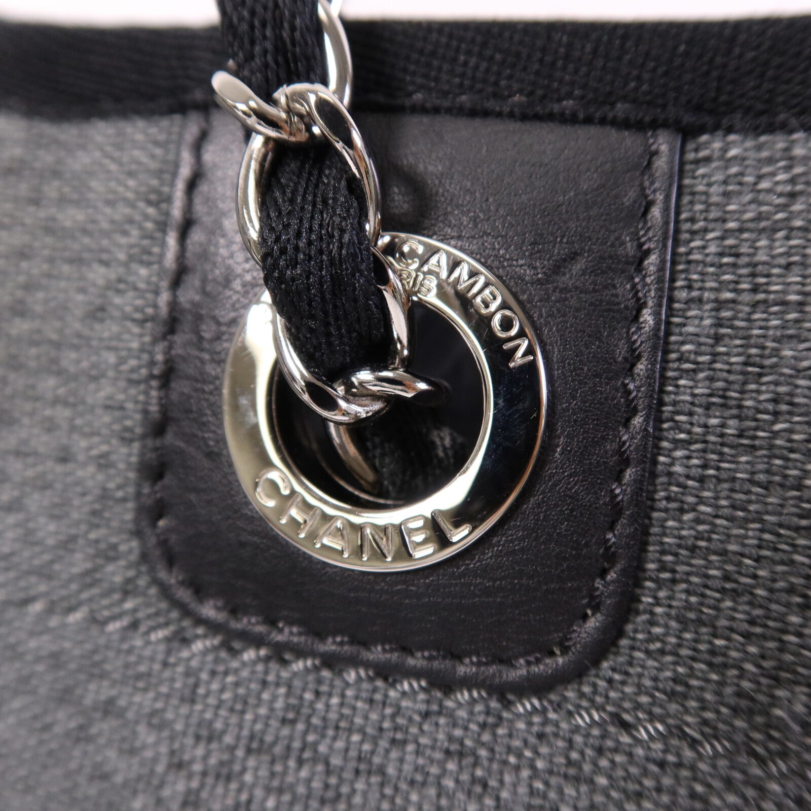 CHANEL 帆布Deauvilie銀扣鏈帶手挽袋