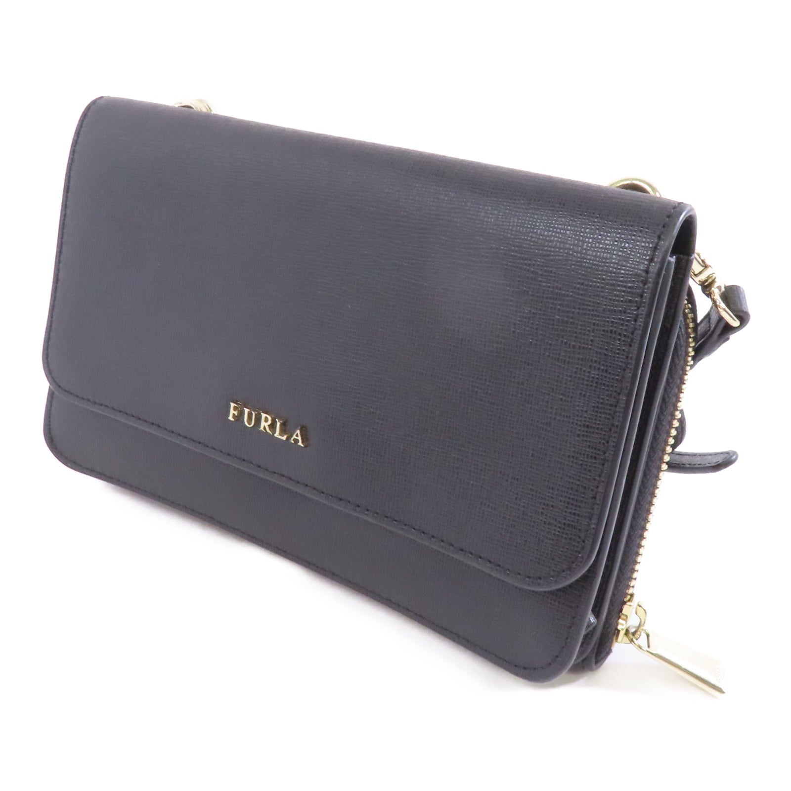 Furla 牛皮皮革Shoulder Bag金扣肩背袋黑色