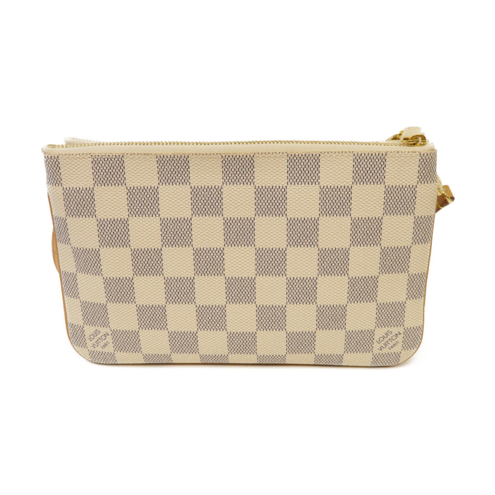 LOUIS VUITTON Damier Azur Double Zip Pochette金扣肩背袋白色