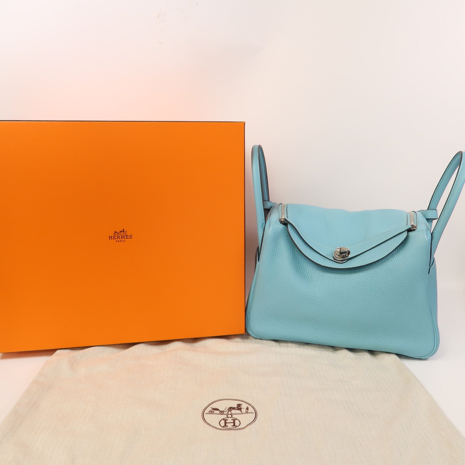 HERMES Clemence皮革Lindy 30銀扣手挽肩背兩用袋藍色