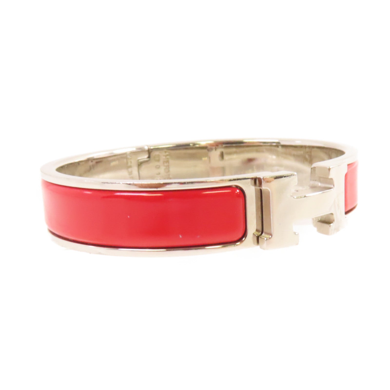 HERMES 金屬/琺瑯Clic H Bracelet手鐲橘紅色
