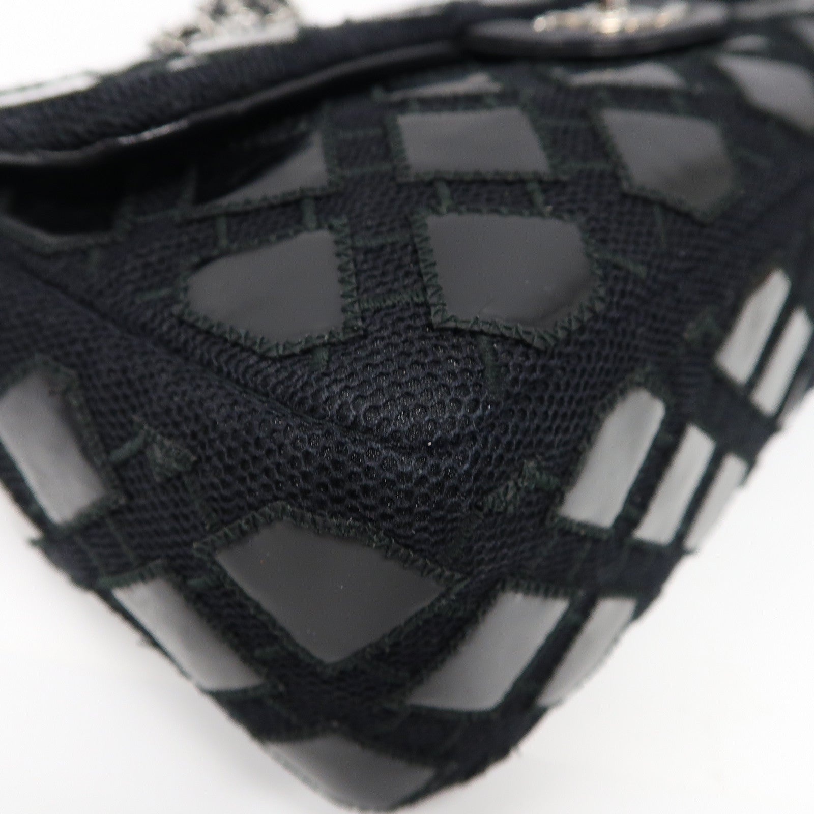 CHANEL 【激減優惠】菱格棉布Chain Shoulder銀扣鏈帶肩背袋黑色