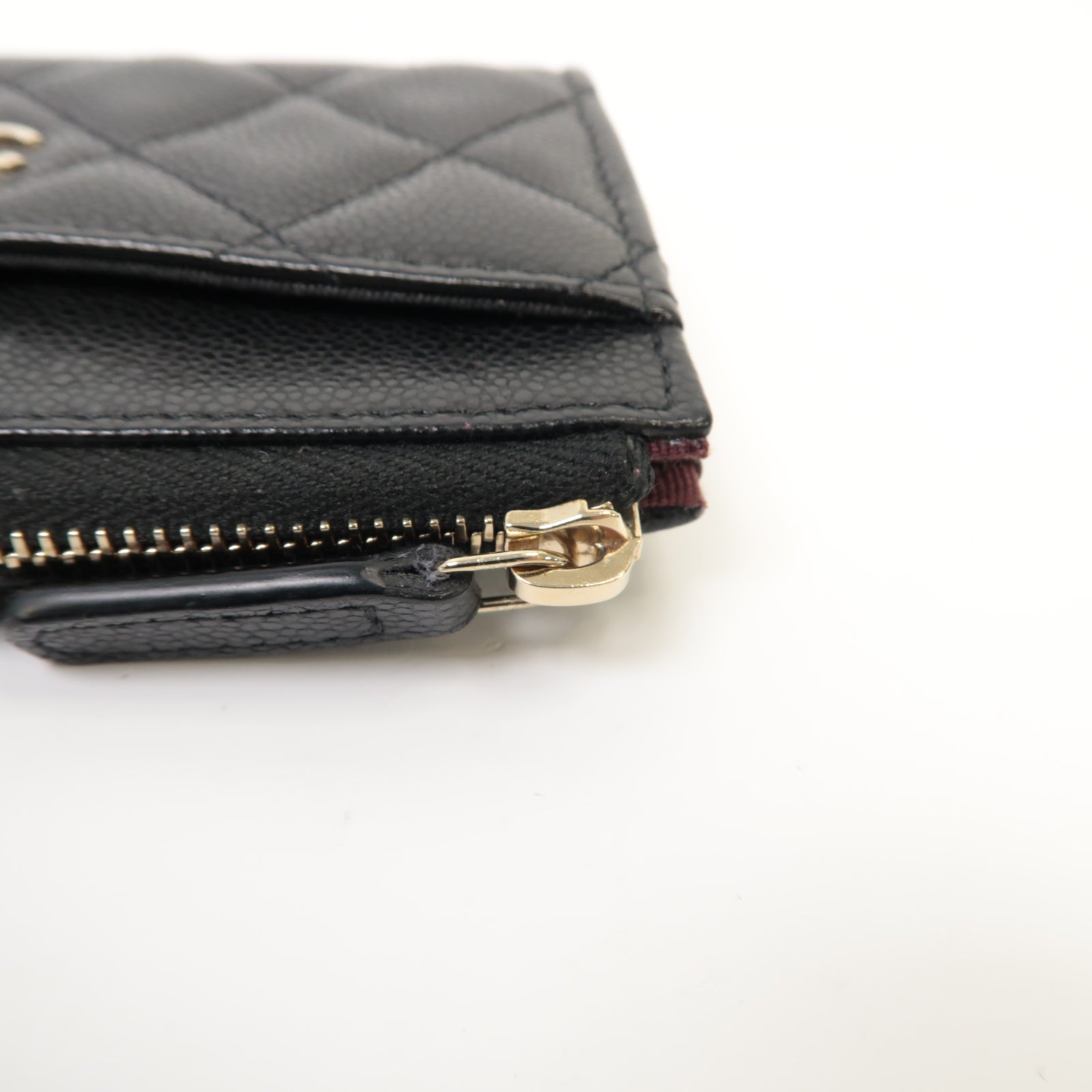 CHANEL 菱格Caviar皮革Coin Purse/Card Case金扣零錢包/卡片套黑色
