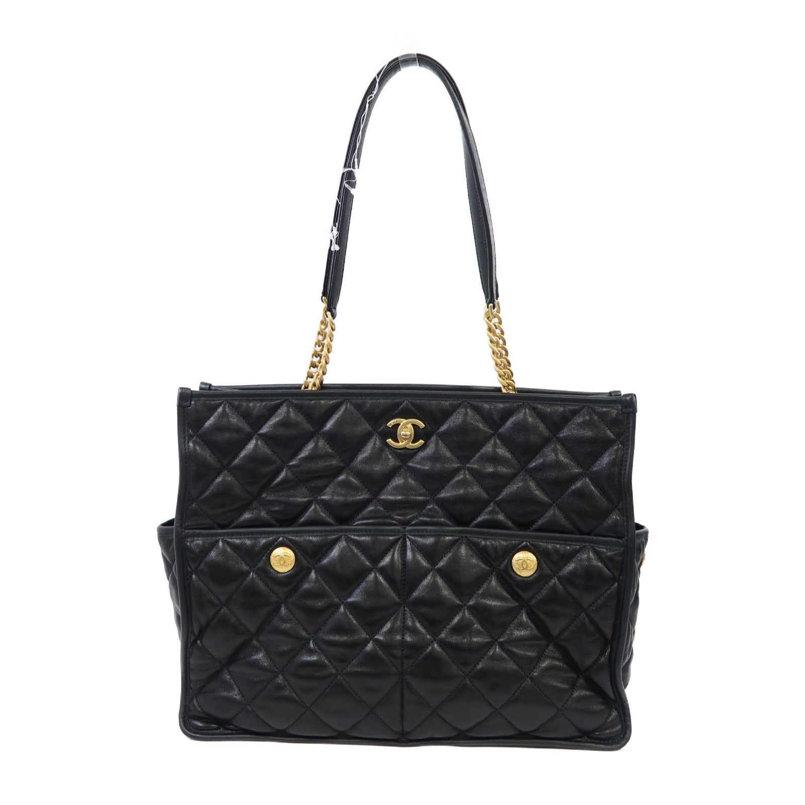 CHANEL 菱格牛皮皮革Tote Bag金扣手挽袋黑色