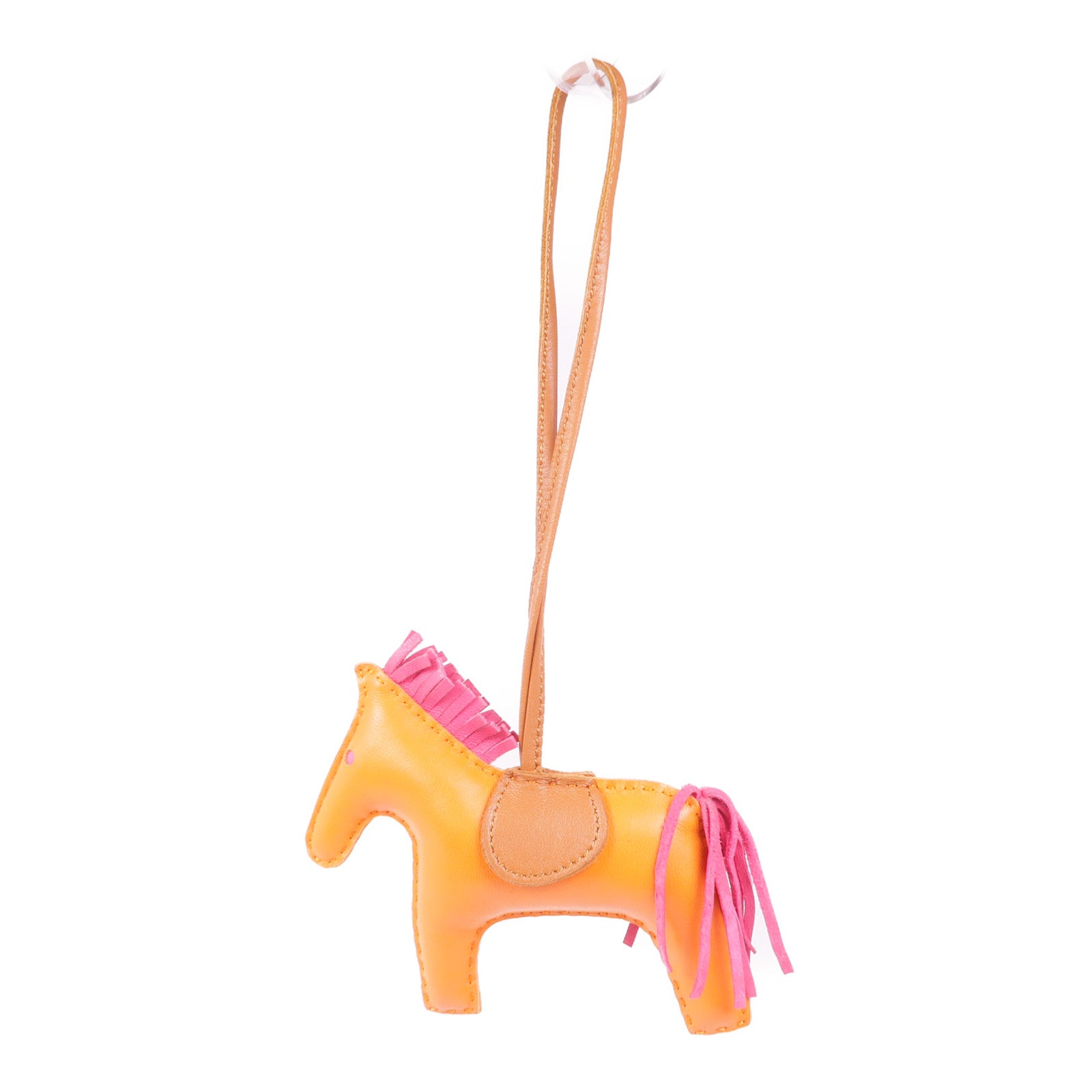 HERMES Milo皮革Rodeo MM掛飾Orange/Gold