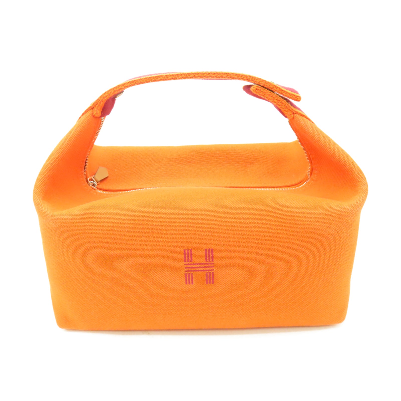 HERMES 【激減優惠】帆布Bride A Brac銀扣手挽袋橙色