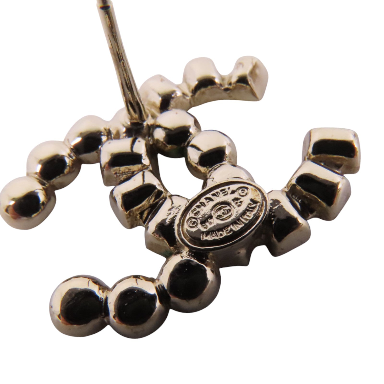 CHANEL 金屬/水鑽CC Earrings銀扣耳環