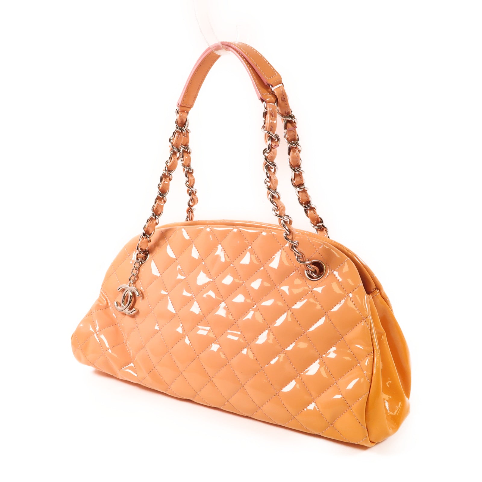CHANEL 漆皮皮革Chain Shoulder銀扣鏈帶肩背袋