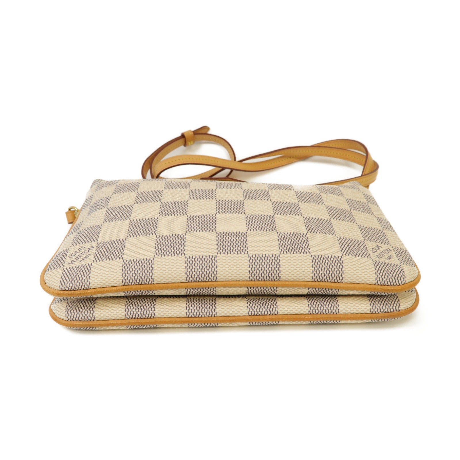 LOUIS VUITTON Damier Azur Double Zip Pochette金扣肩背袋白色