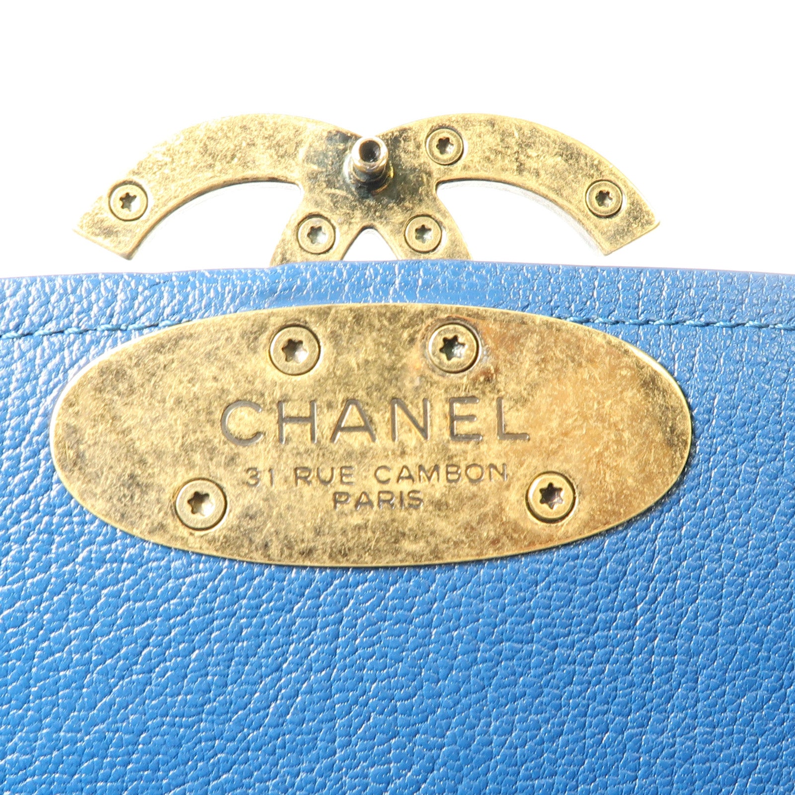 CHANEL 皮革Coco Curve金扣手挽肩背兩用袋藍色