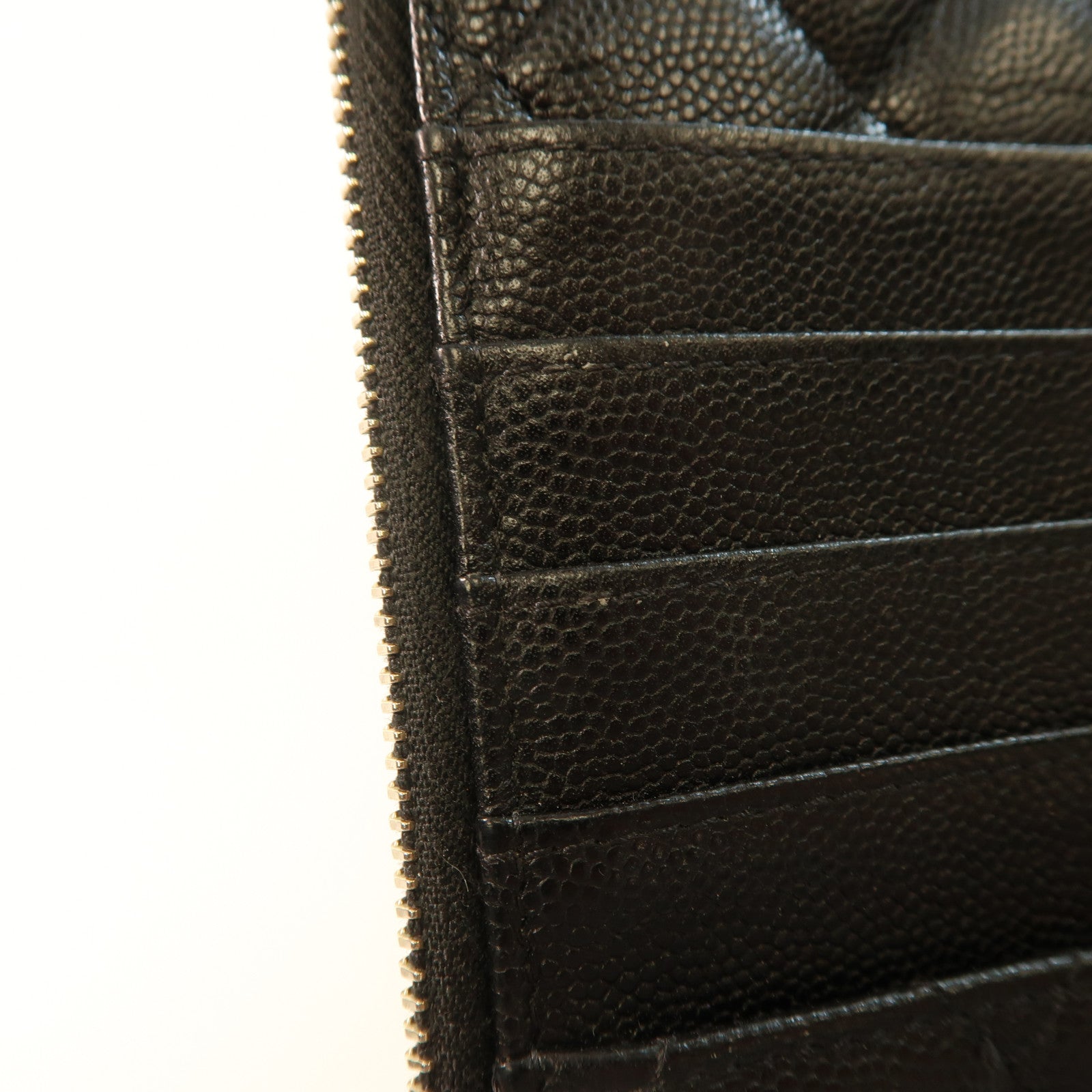 CHANEL 牛皮皮革Zipper Long Wallet金扣長錢包黑色