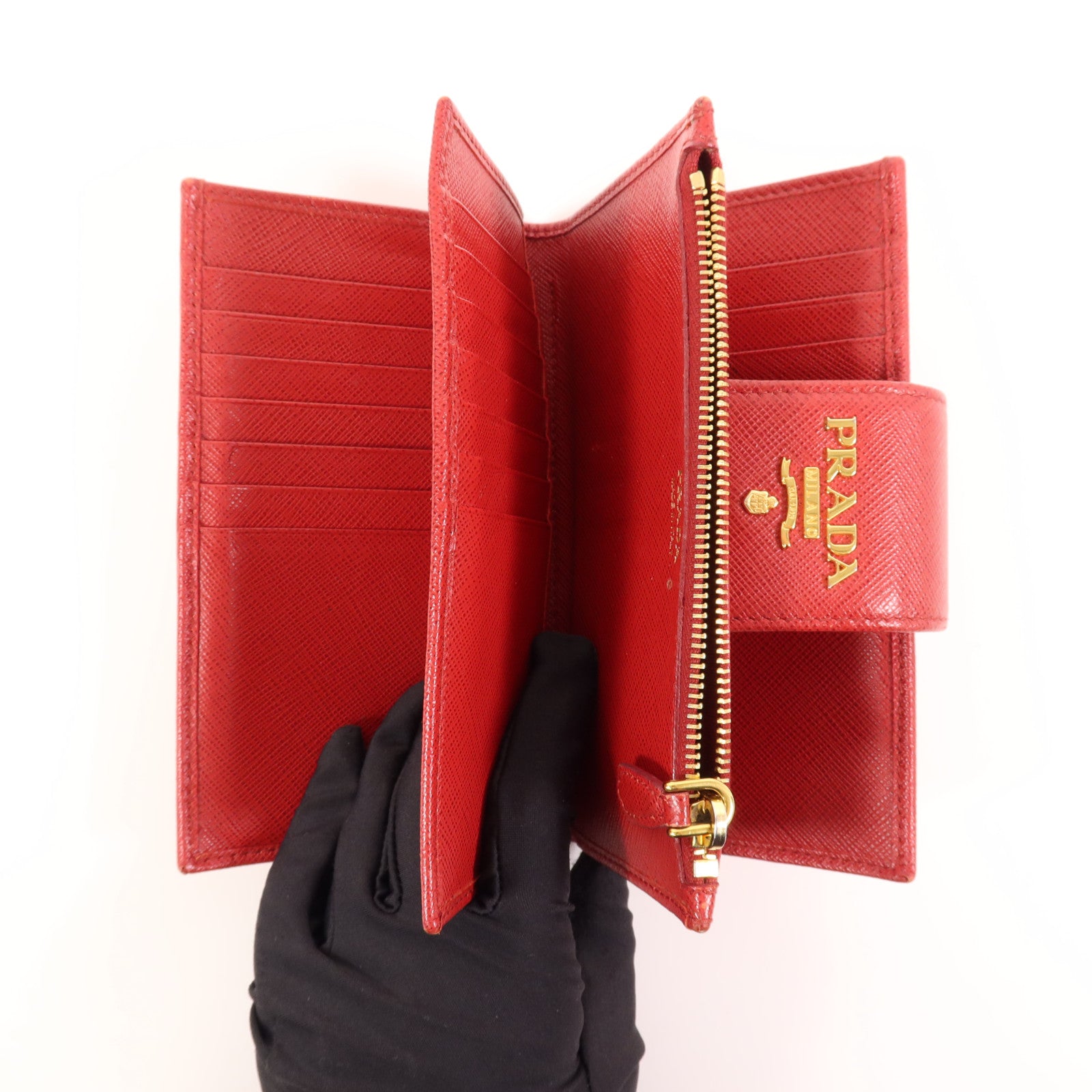 PRADA Saffiano皮革Wallet金扣錢包