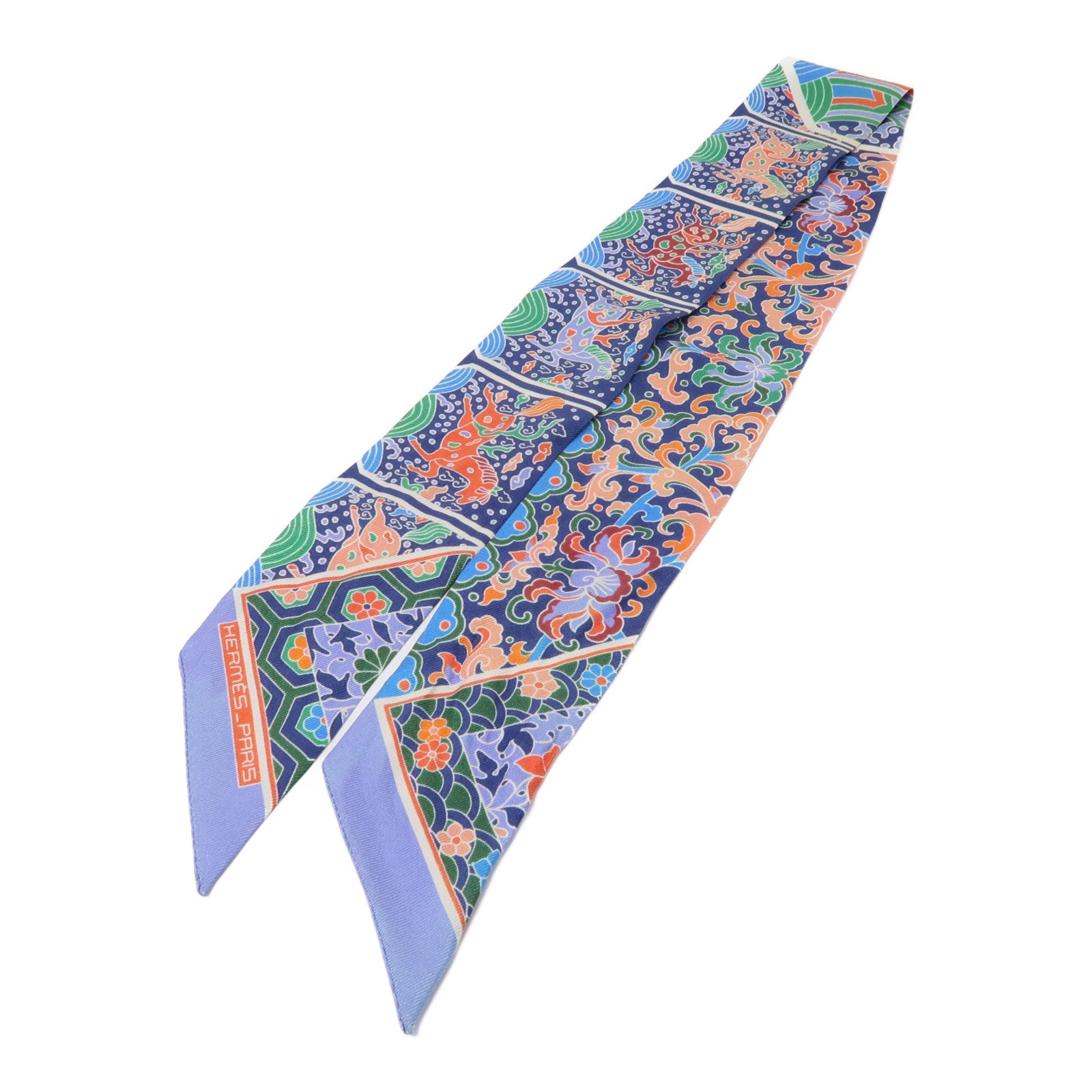 HERMES 絲質Twilly絲巾藍色/紫色/橙色