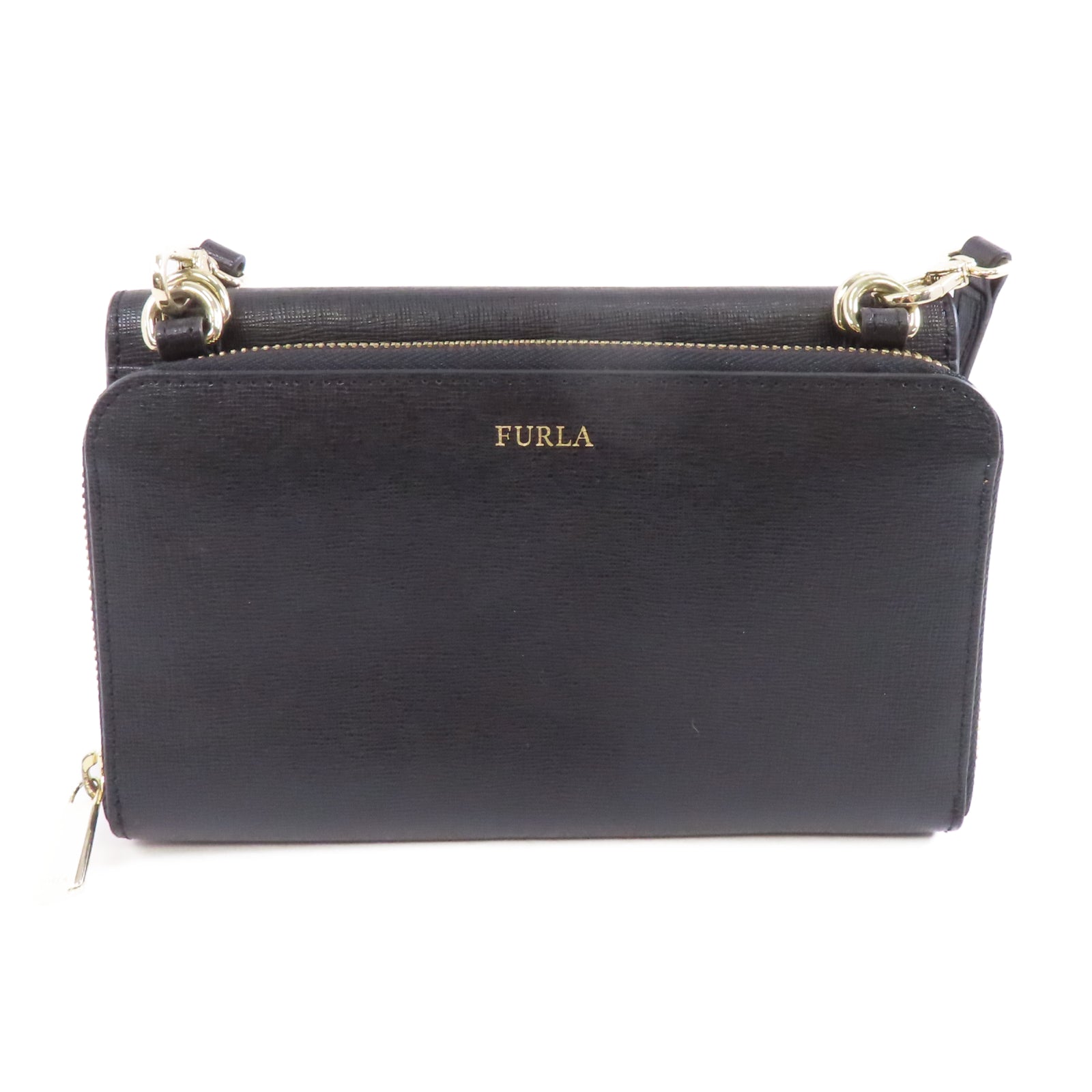 Furla 牛皮皮革Shoulder Bag金扣肩背袋黑色