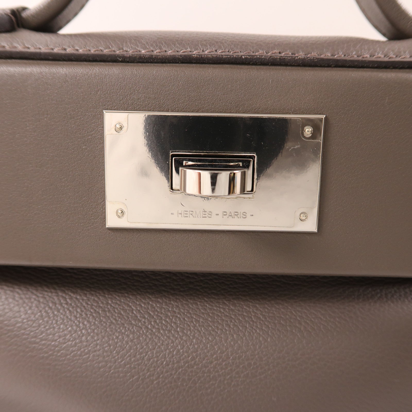 HERMES Evercolor皮革24/24 Mini銀扣手挽肩背兩用袋Etain灰色