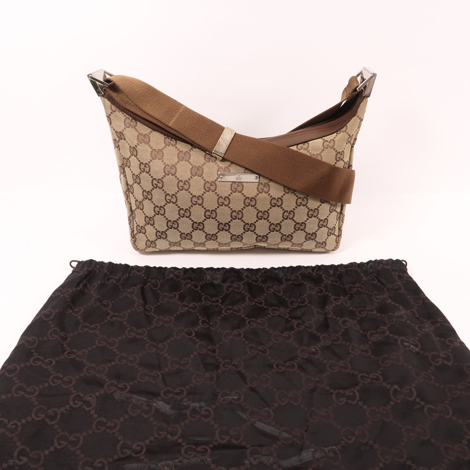 GUCCI 帆布Shoulder Bag銀扣手挽袋