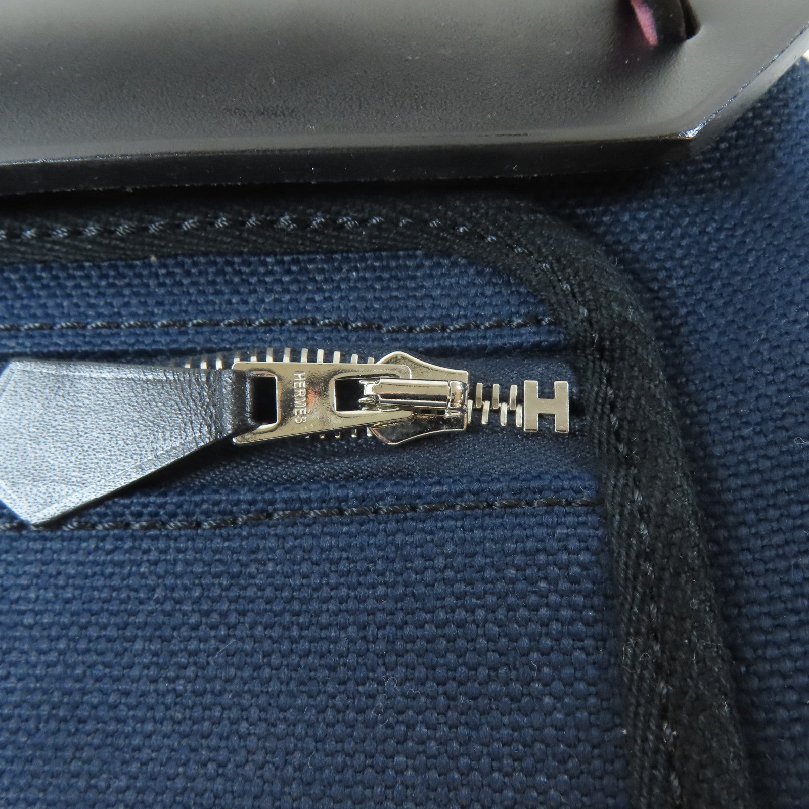 HERMES 帆布Herbag PM銀扣手挽肩背兩用袋深藍色