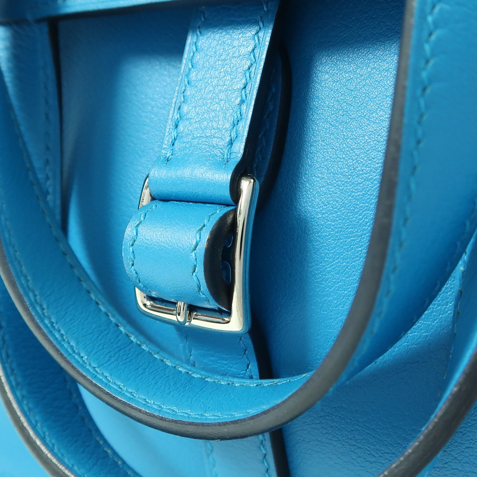 HERMES Swift皮革Halzan 25銀扣手挽肩背兩用袋Blue Frida