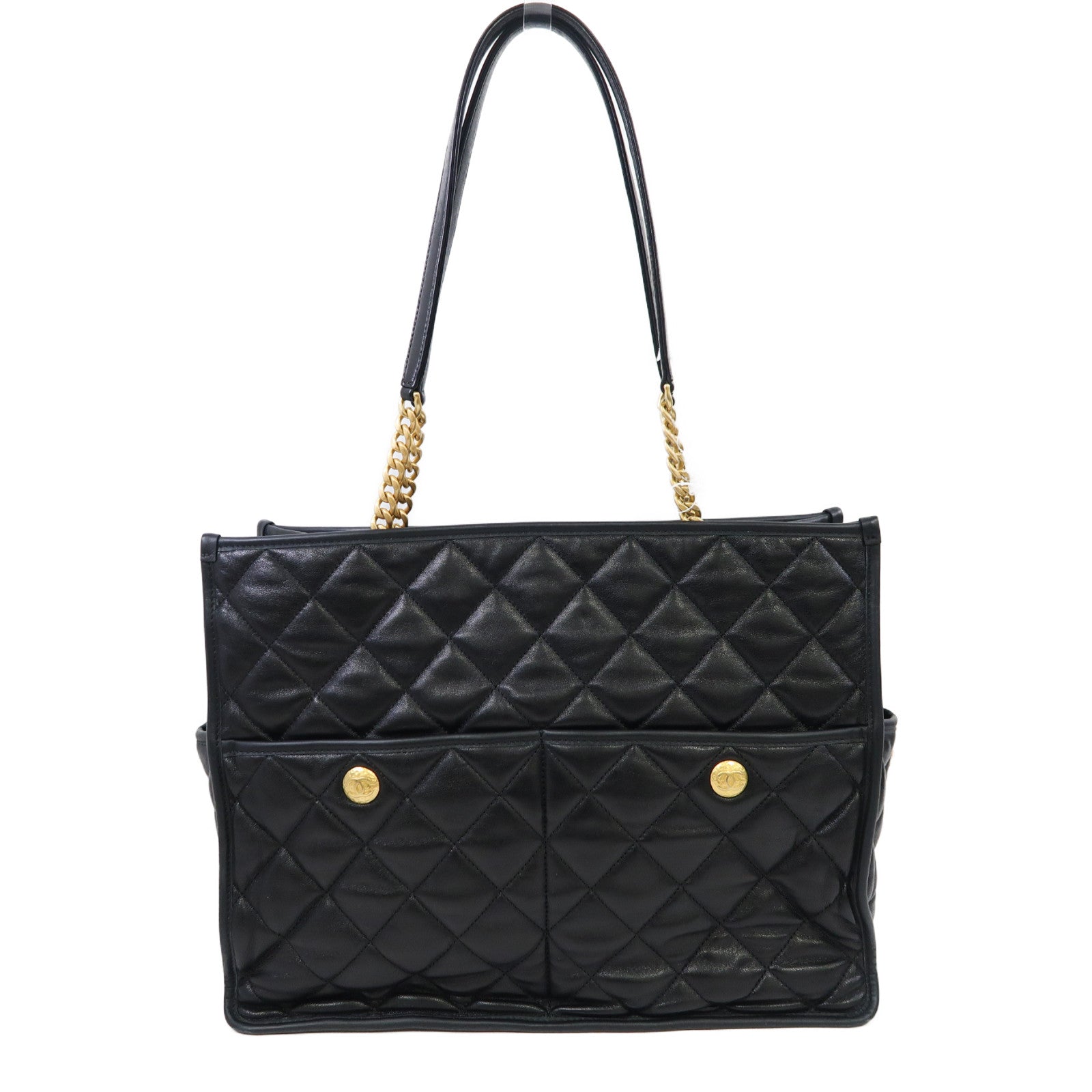 CHANEL 菱格牛皮皮革Tote Bag金扣手挽袋黑色