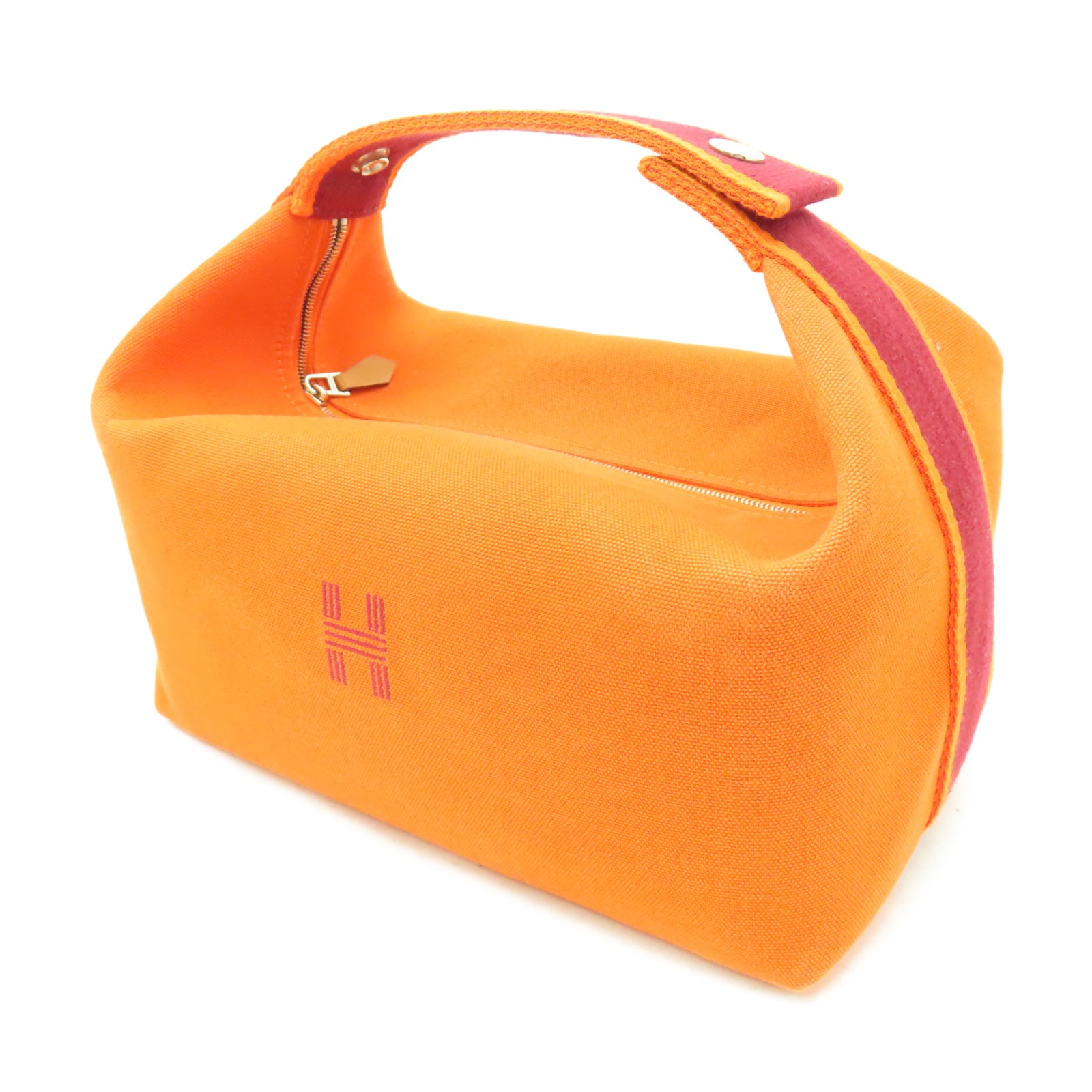 HERMES 【激減優惠】帆布Bride A Brac銀扣手挽袋橙色