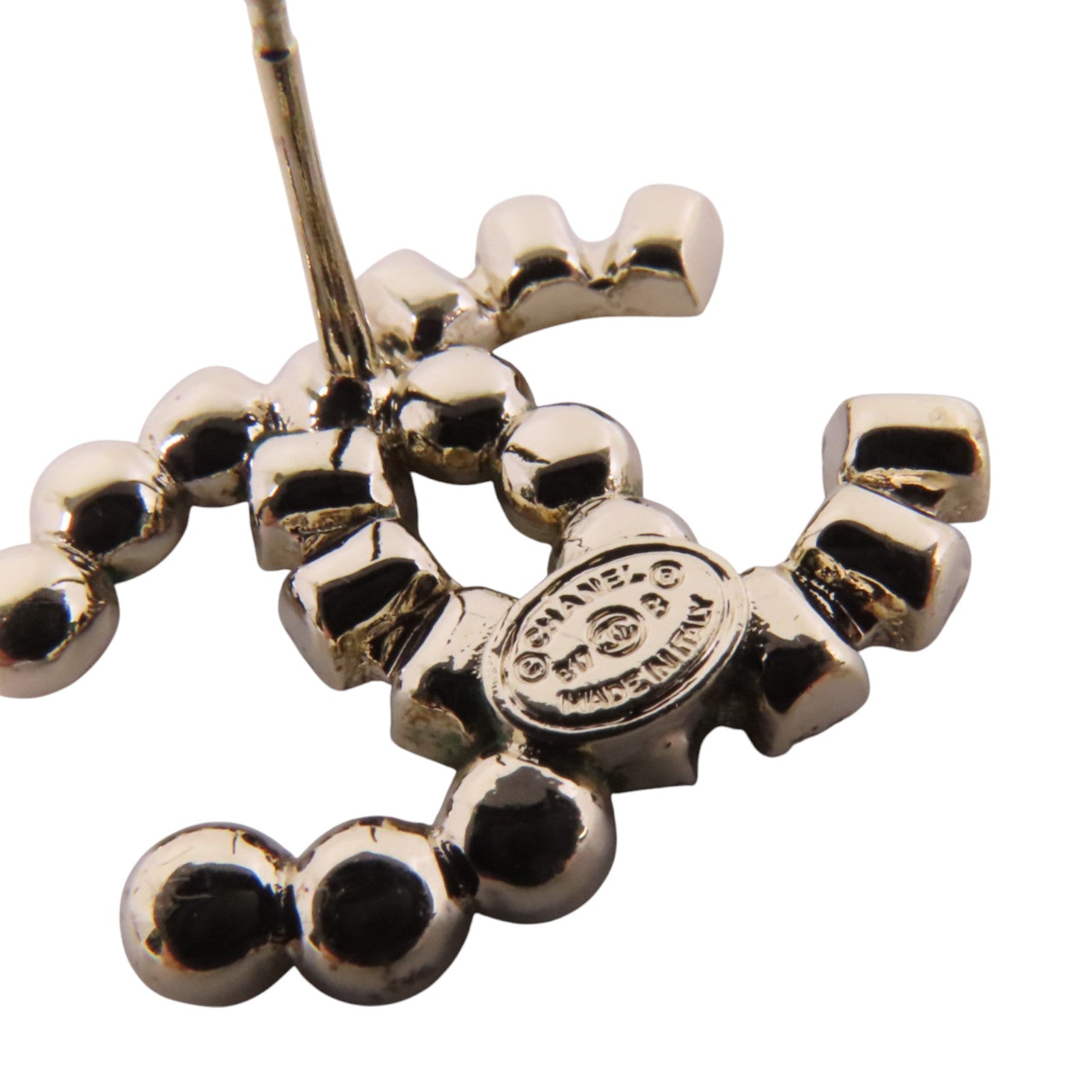 CHANEL 金屬/水鑽CC Earrings銀扣耳環