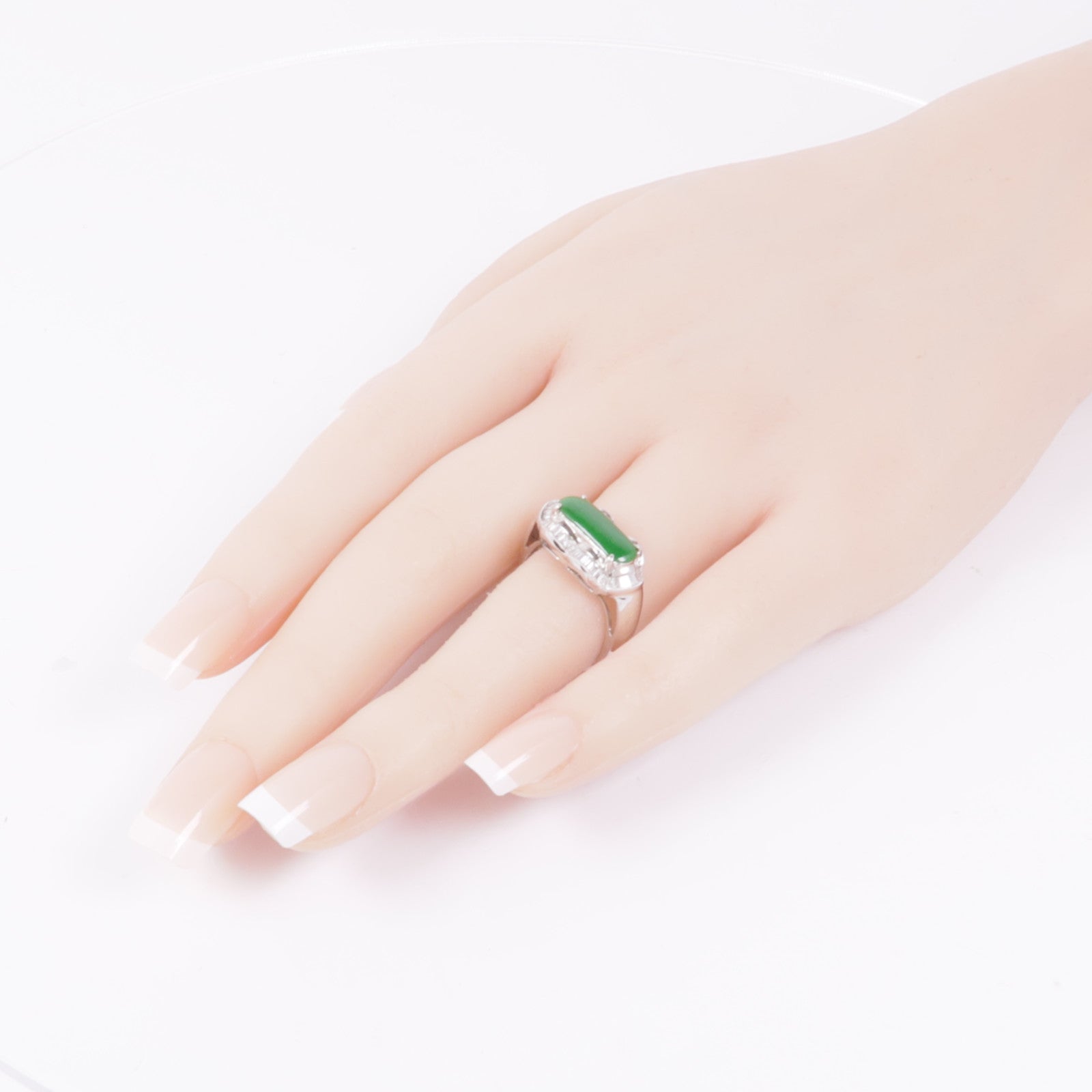 JEWELRY Jade Diamond Ring 18K White Gold US#7