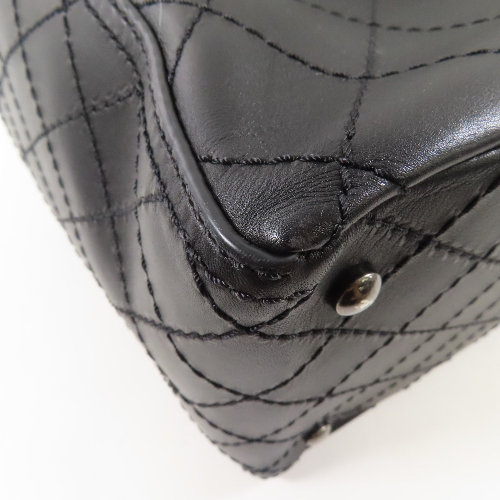 CHANEL 牛皮皮革Chain Shoulder銀扣鏈帶手挽肩背兩用袋