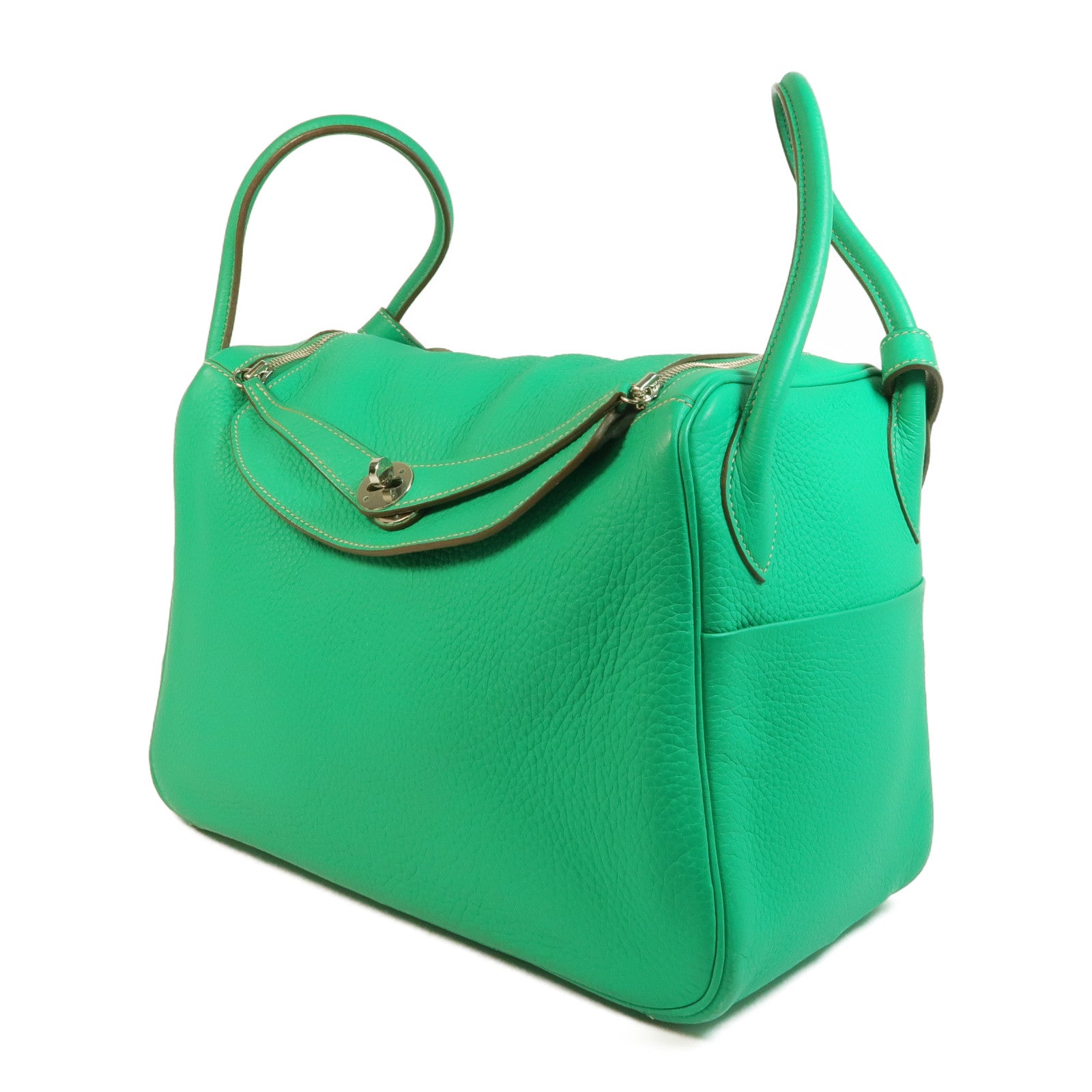 HERMES Clemence皮革Lindy 34銀扣手挽肩背兩用袋Menthe/Gris Tourterelle