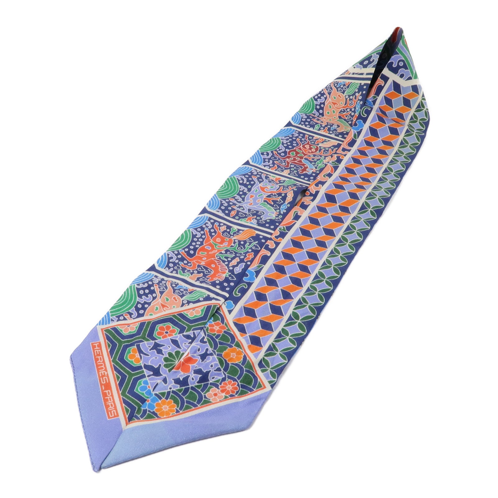 HERMES 絲質Twilly絲巾藍色/紫色/橙色