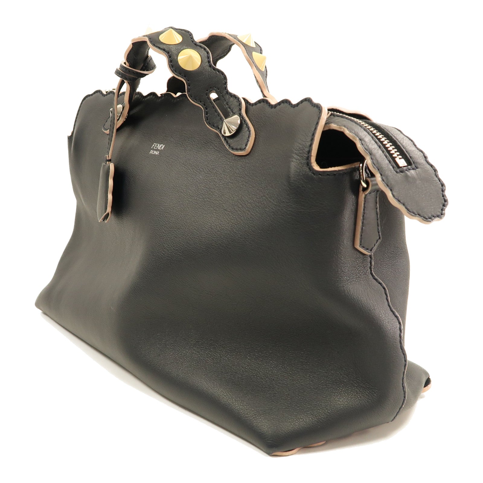 FENDI 牛皮皮革By The Way銀扣手挽肩背兩用袋黑色
