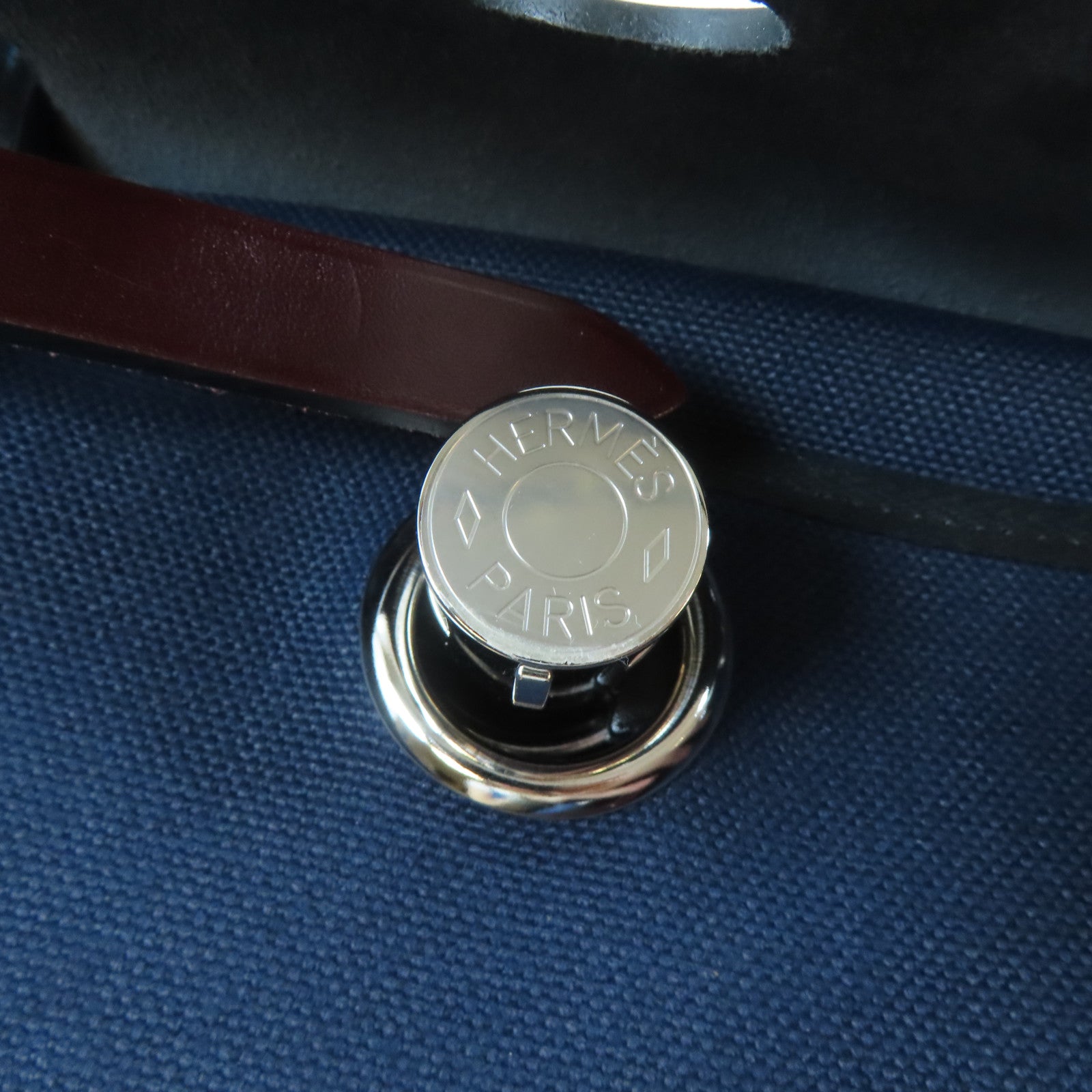 HERMES 帆布Herbag PM銀扣手挽肩背兩用袋深藍色