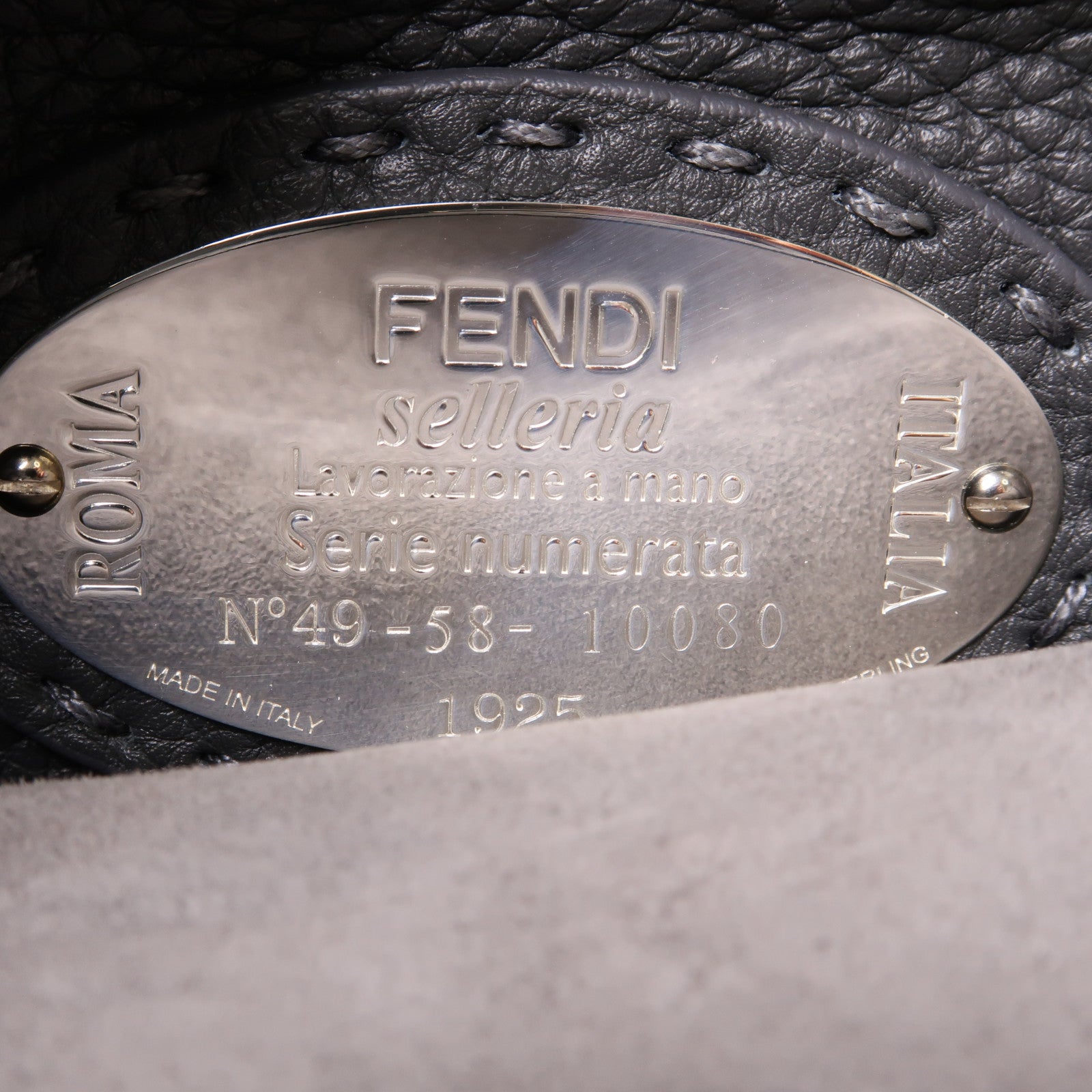 FENDI 牛皮皮革Peekaboo銀扣手挽肩背兩用袋灰色