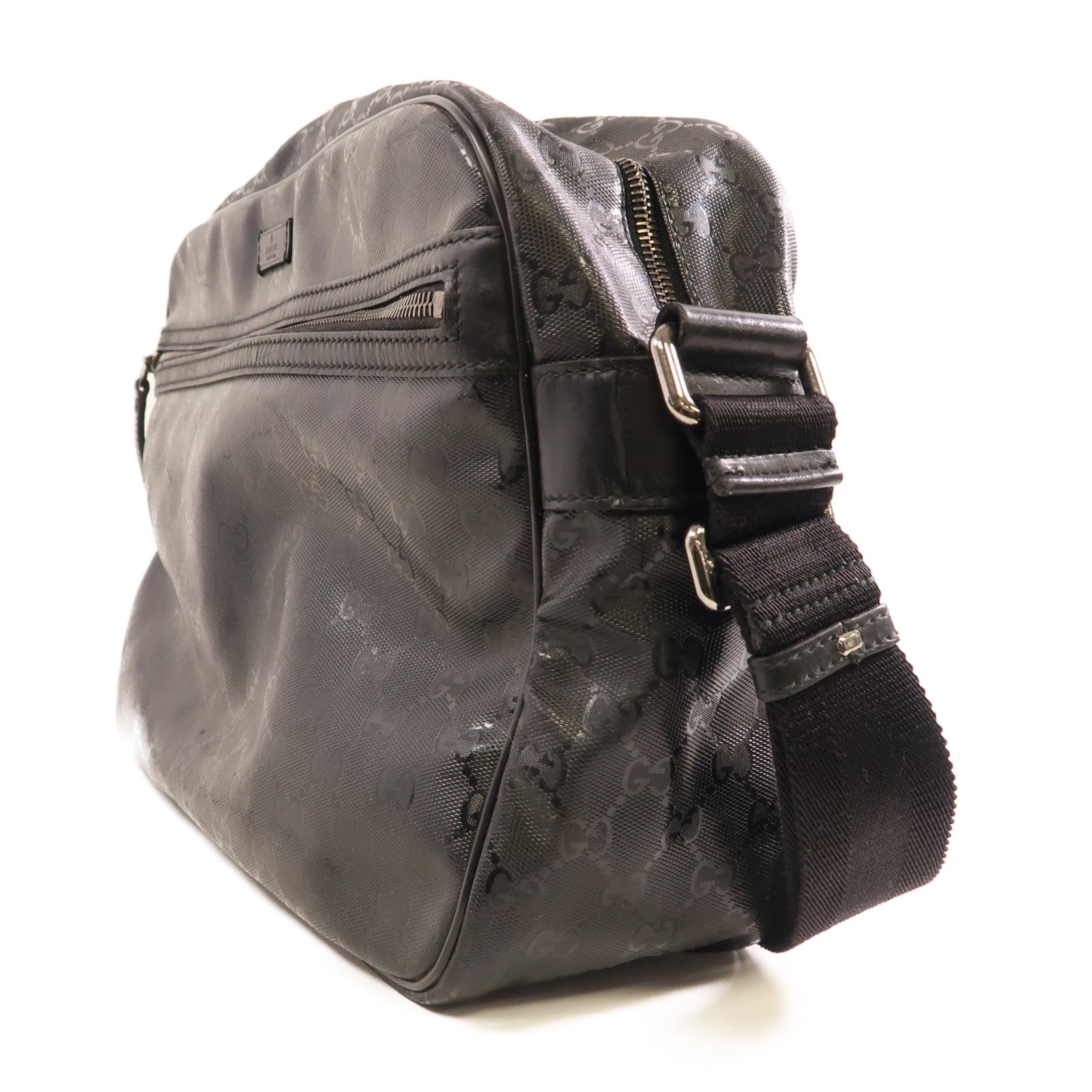 GUCCI 塗層帆布Shoulder Bag銀扣肩背袋