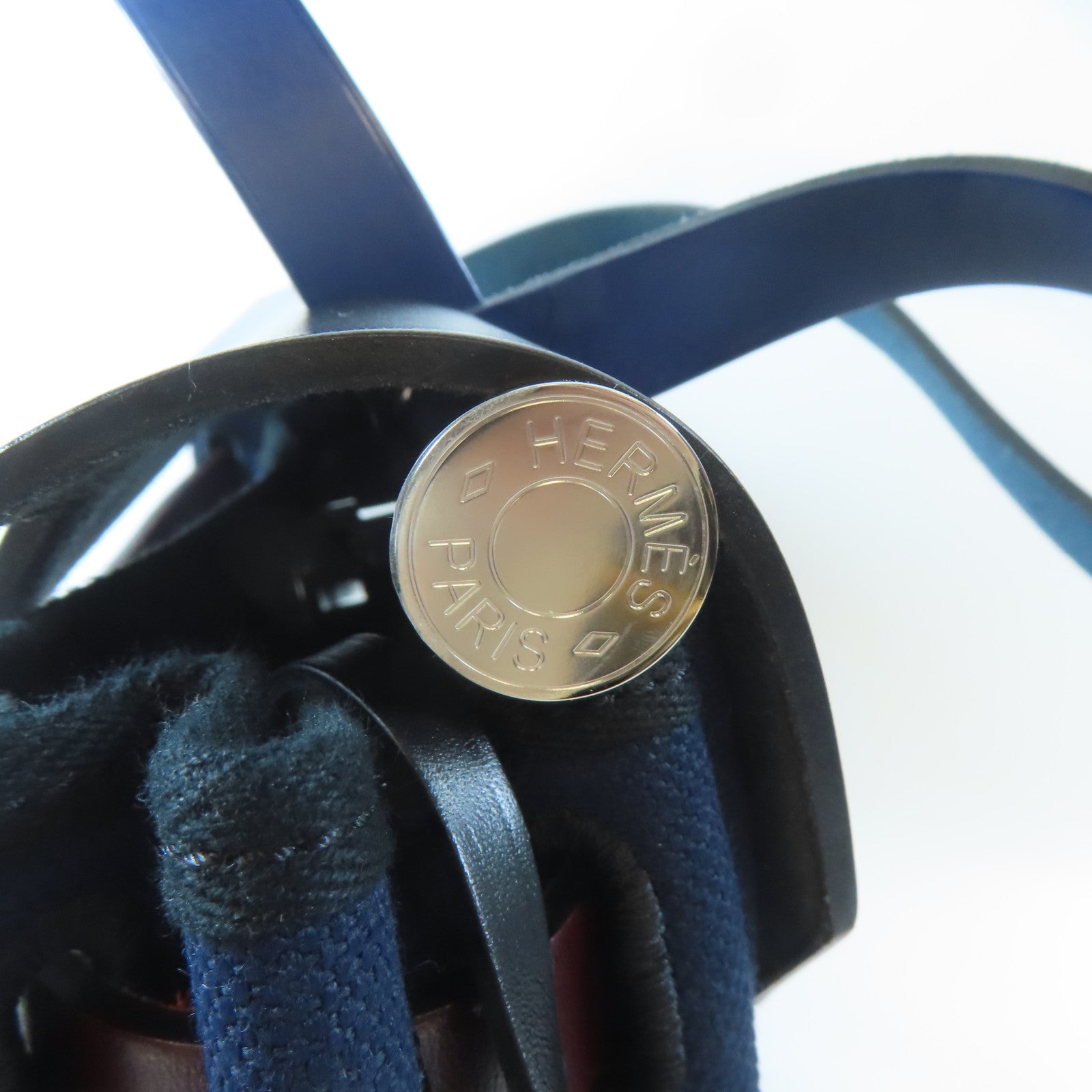 HERMES 帆布Herbag PM銀扣手挽肩背兩用袋深藍色