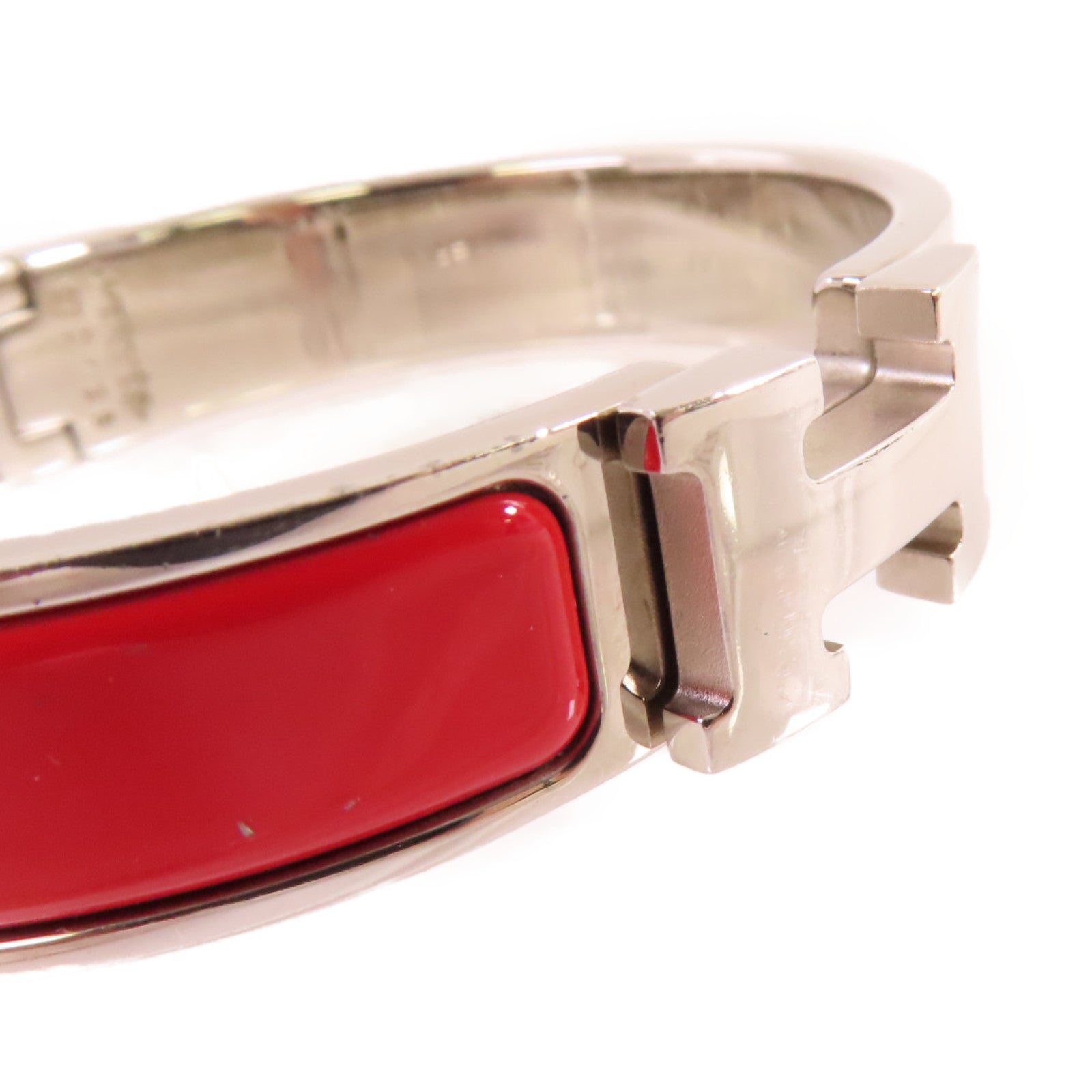 HERMES 金屬/琺瑯Clic H Bracelet手鐲橘紅色