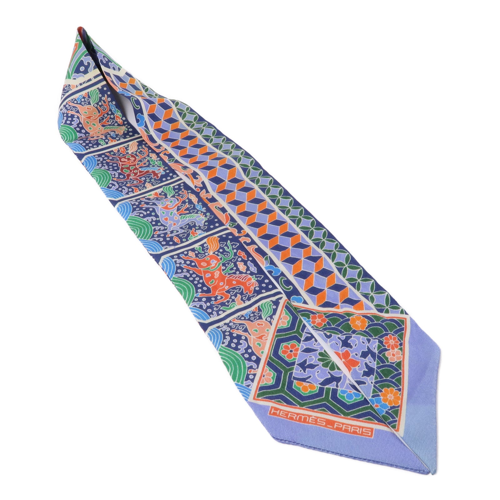 HERMES 絲質Twilly絲巾藍色/紫色/橙色