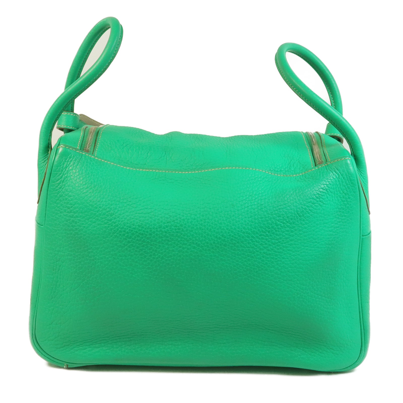 HERMES Clemence皮革Lindy 34銀扣手挽肩背兩用袋Menthe/Gris Tourterelle