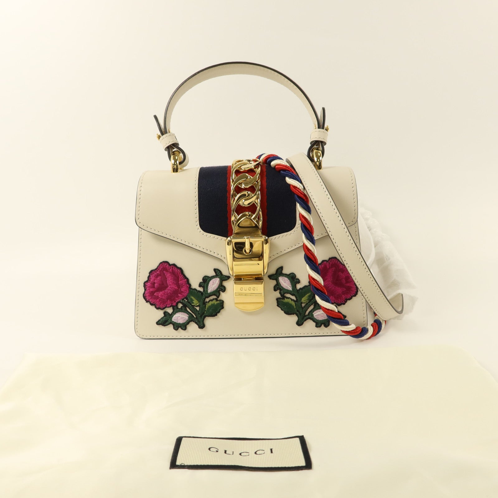 GUCCI 牛皮皮革Sylvie金扣手挽肩背兩用袋