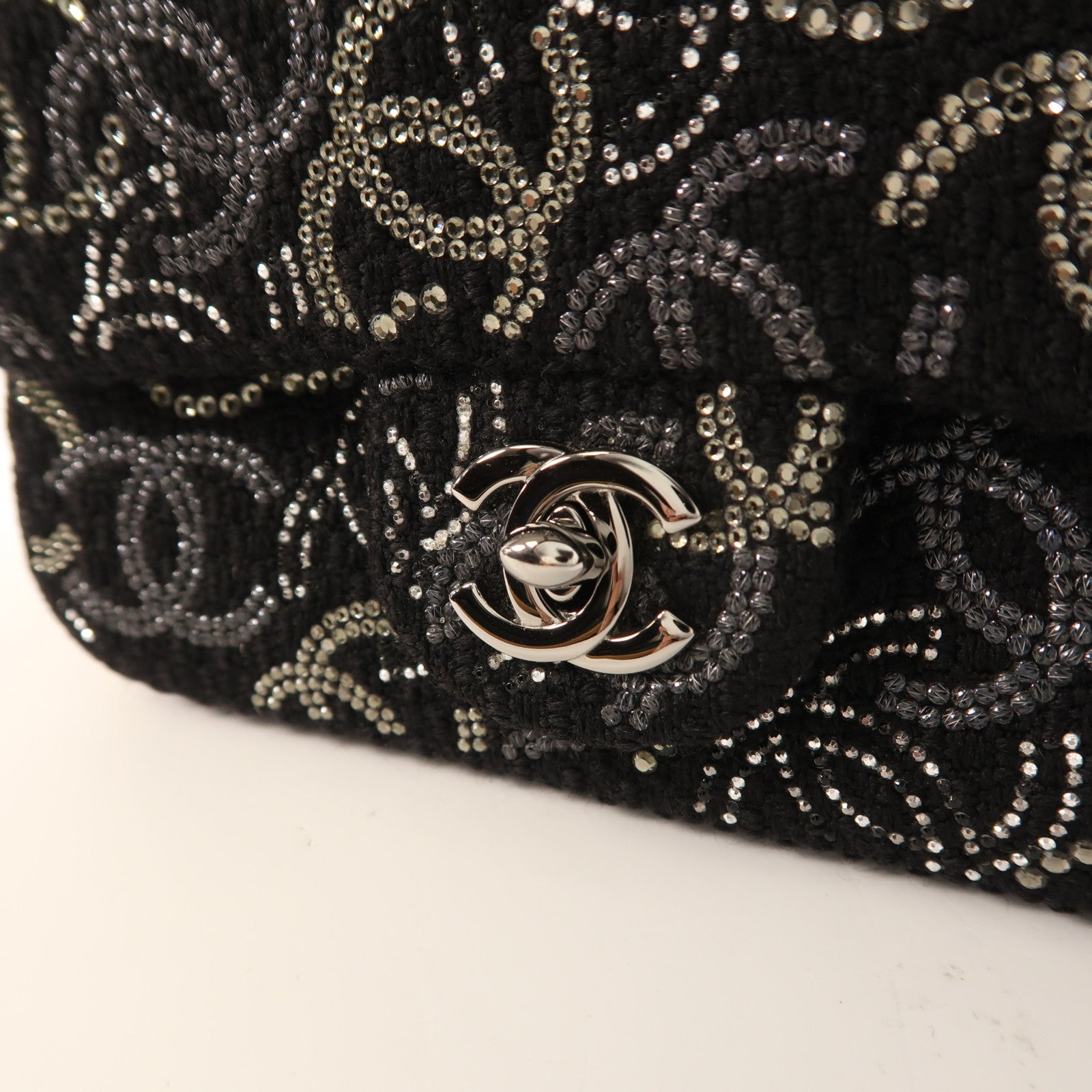 CHANEL Tweed Chain Shoulder銀扣鏈帶肩背袋
