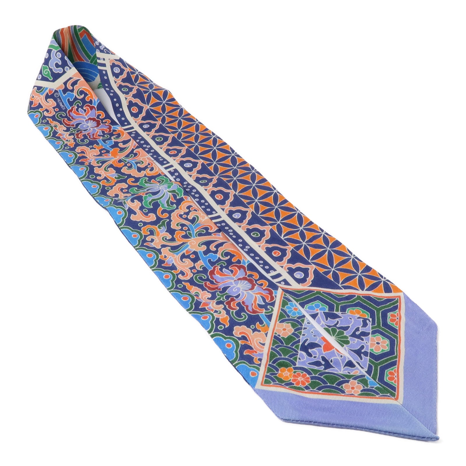 HERMES 絲質Twilly絲巾藍色/紫色/橙色