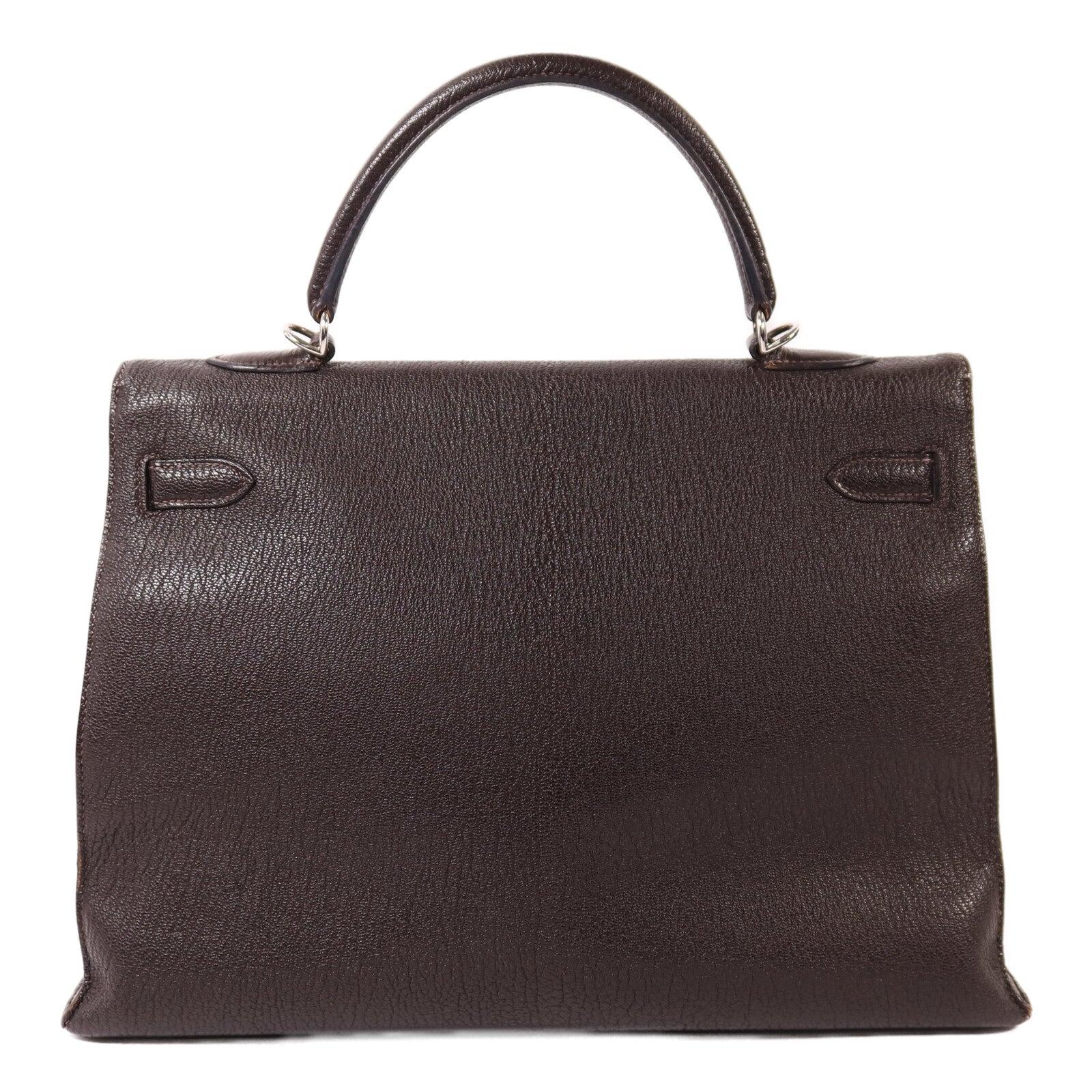 HERMES Chevre皮革Kelly 35銀扣手挽肩背兩用袋Café