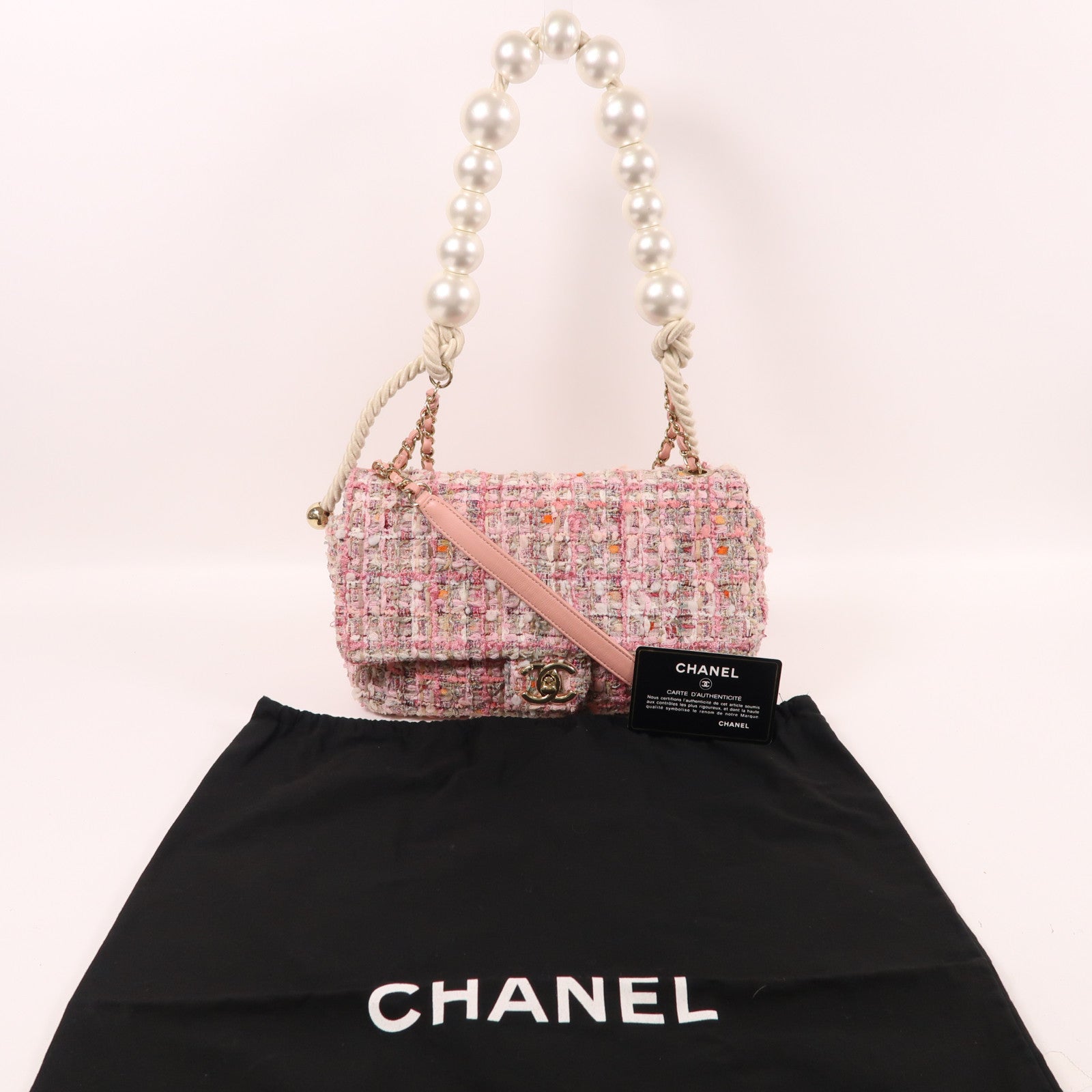CHANEL Tweed Pearl Shoulder Bag金扣手挽肩背兩用袋