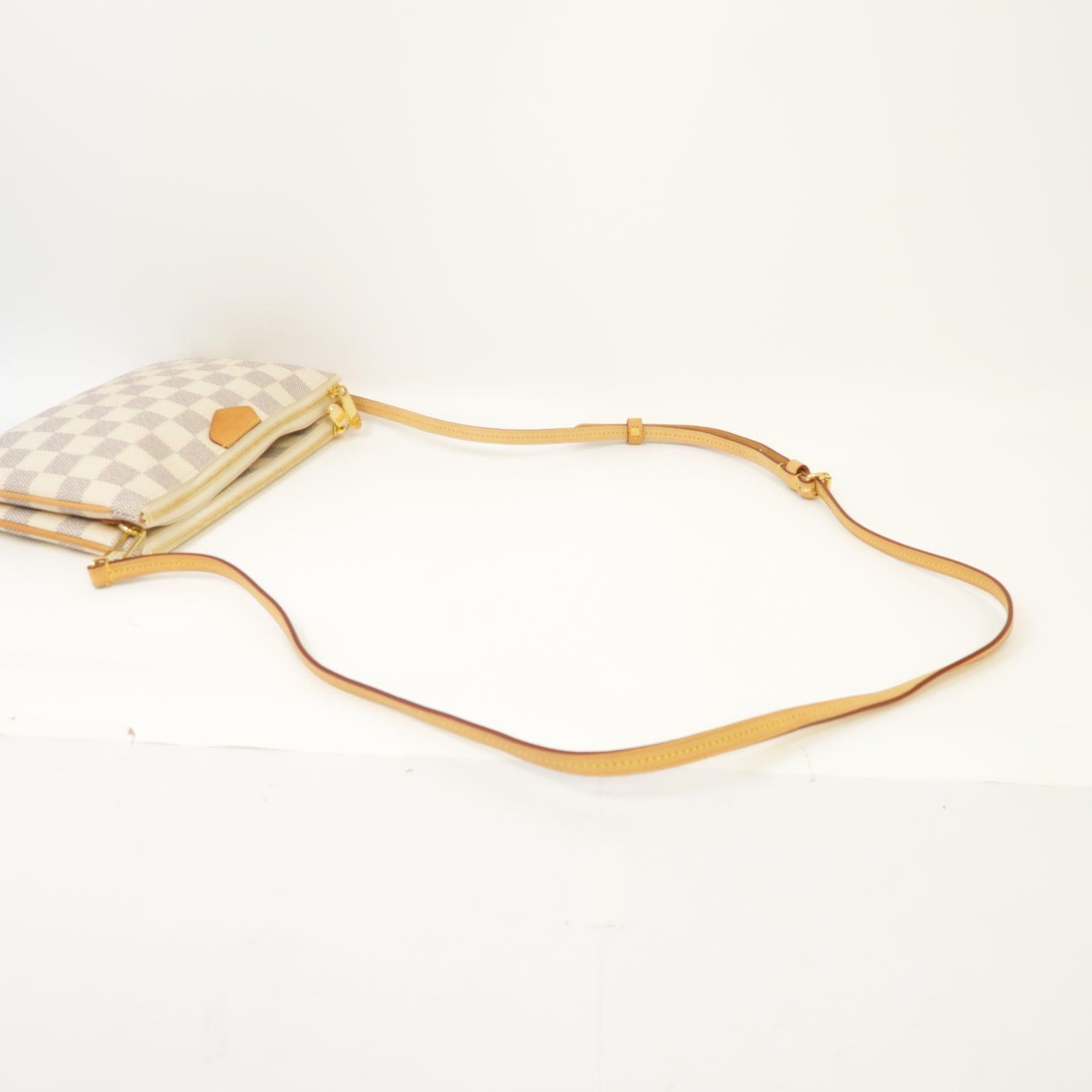 LOUIS VUITTON Damier Azur Double Zip Pochette金扣肩背袋白色