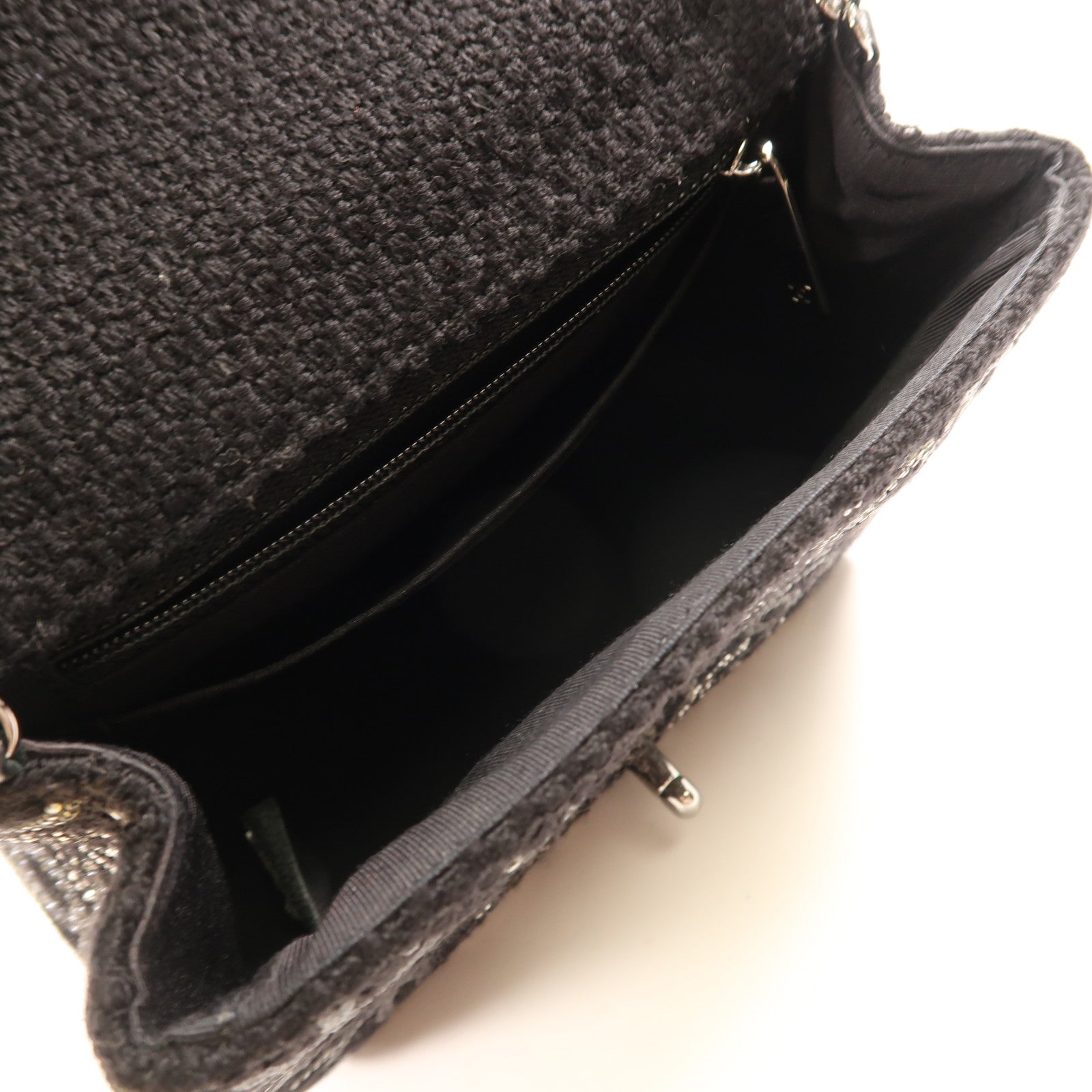 CHANEL Tweed Chain Shoulder銀扣鏈帶肩背袋
