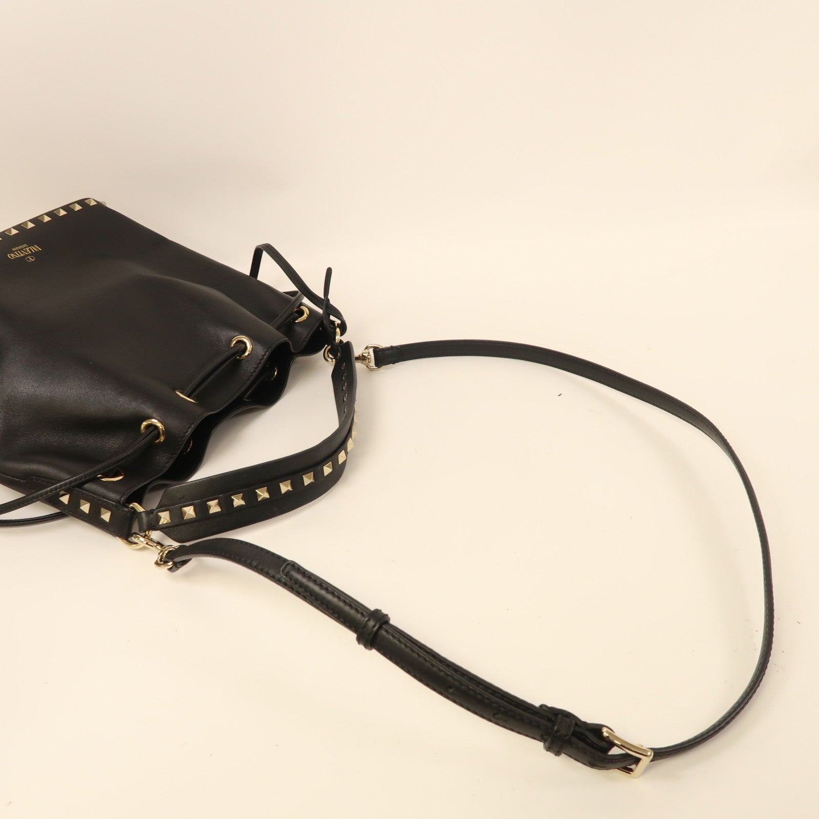 Valentino 牛皮皮革2 Way Shoulder金扣手挽肩背兩用袋黑色