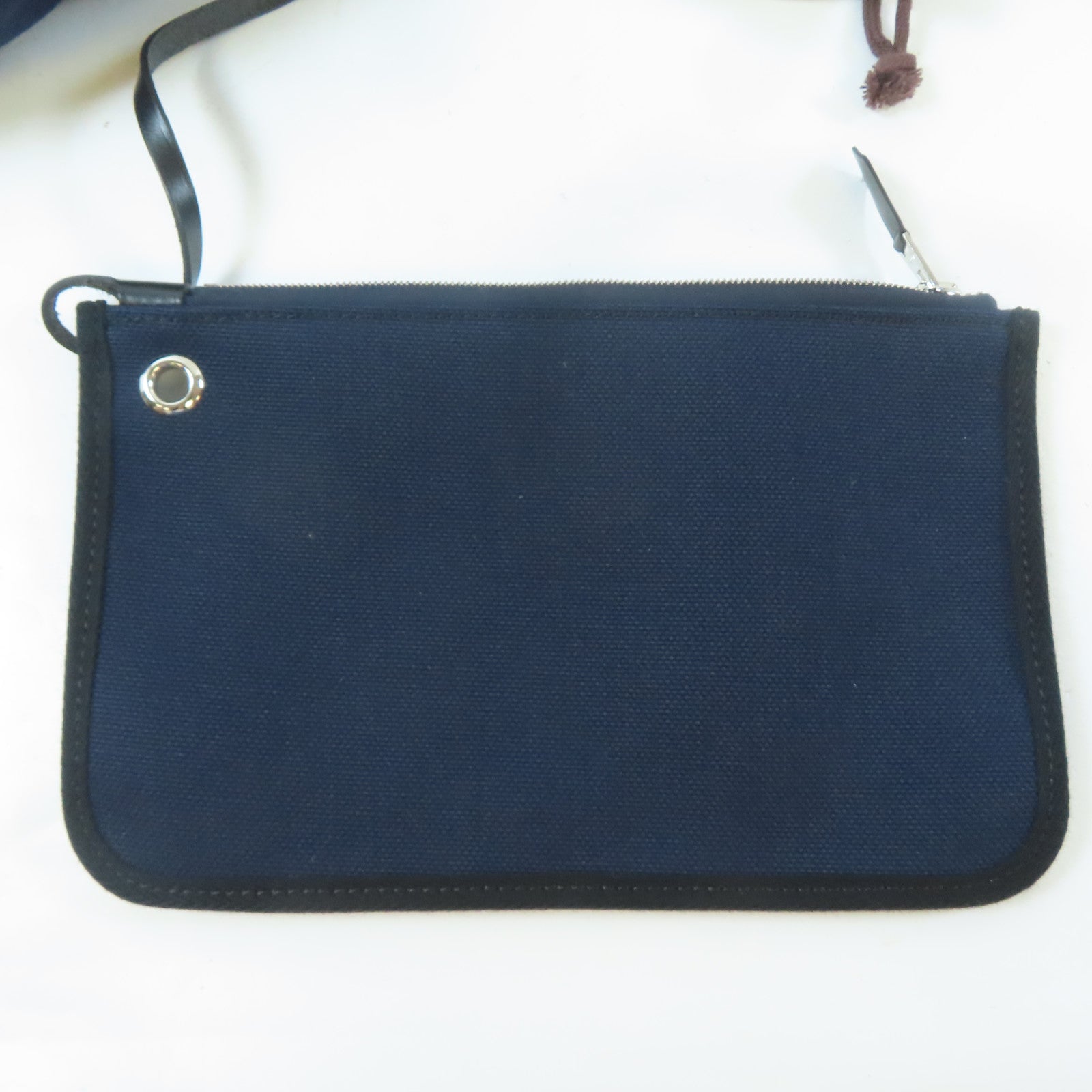 HERMES 帆布Herbag PM銀扣手挽肩背兩用袋深藍色