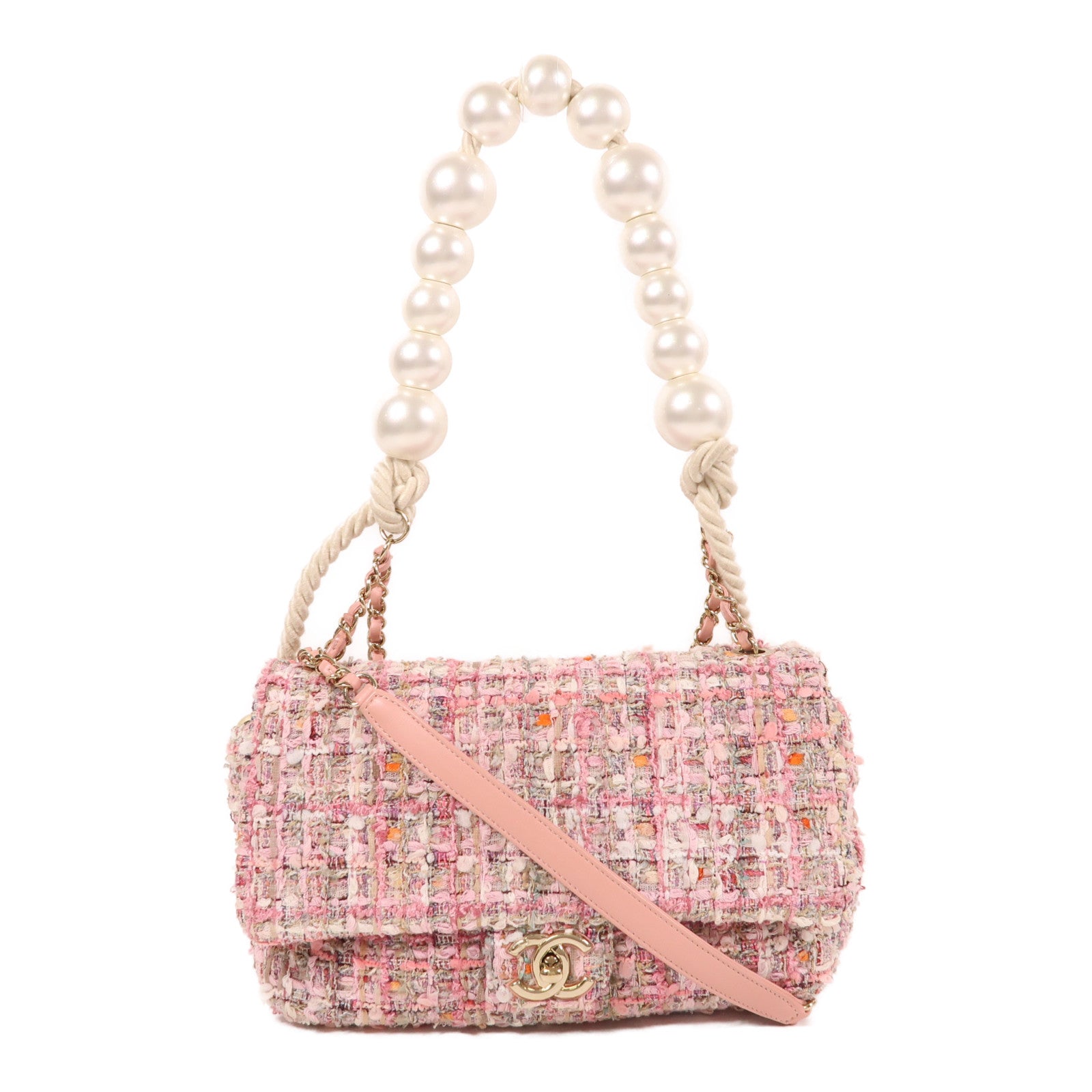 CHANEL Tweed Pearl Shoulder Bag金扣手挽肩背兩用袋