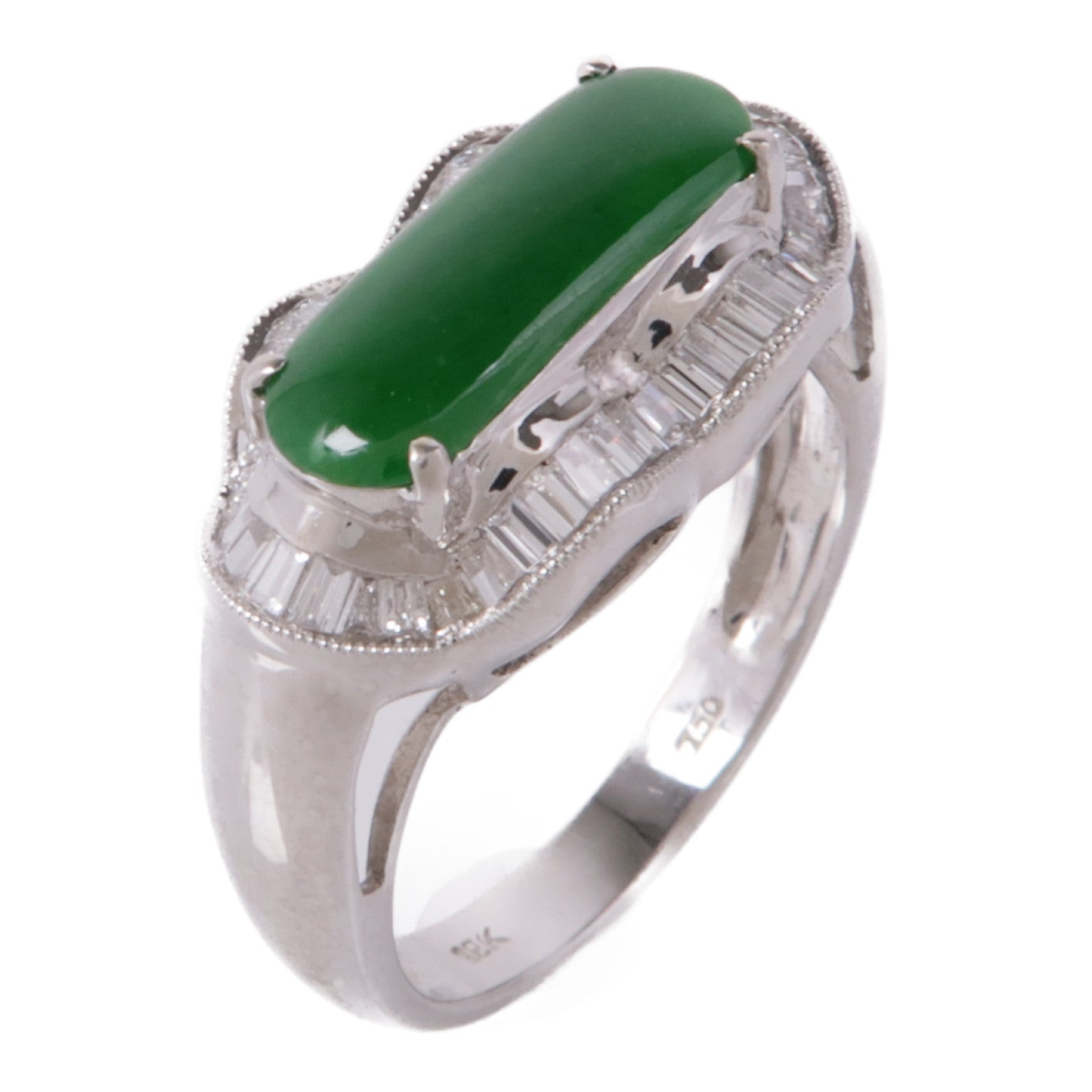 JEWELRY Jade Diamond Ring 18K White Gold US#7
