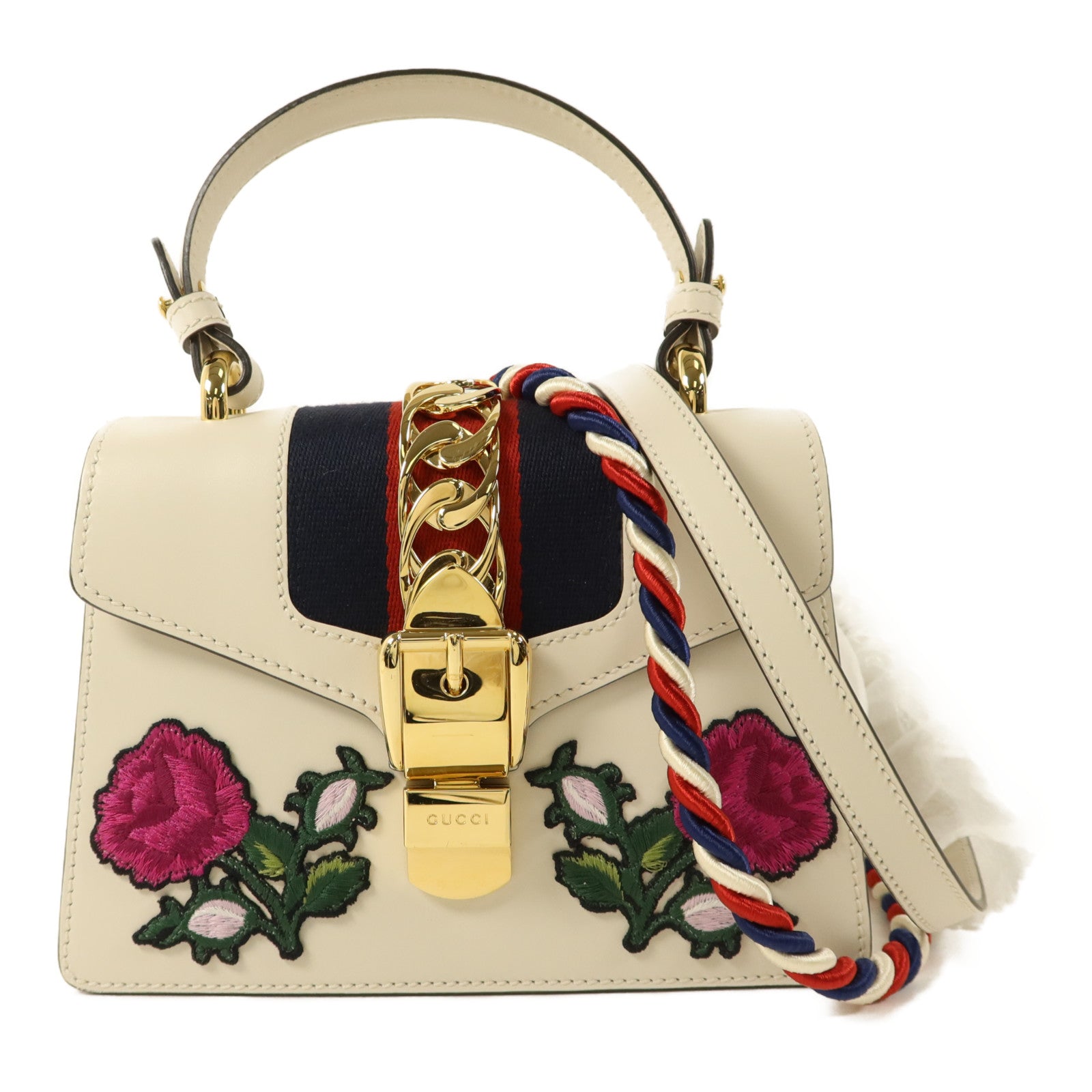 GUCCI 牛皮皮革Sylvie金扣手挽肩背兩用袋