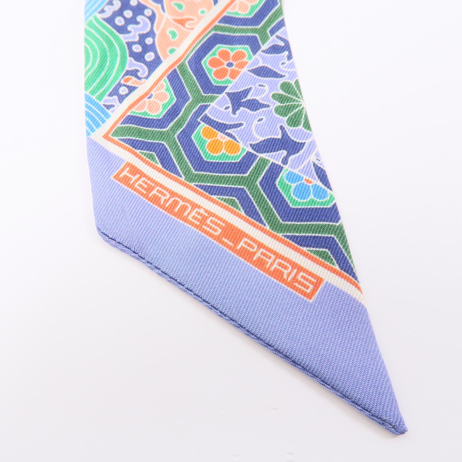 HERMES 絲質Twilly絲巾藍色/紫色/橙色